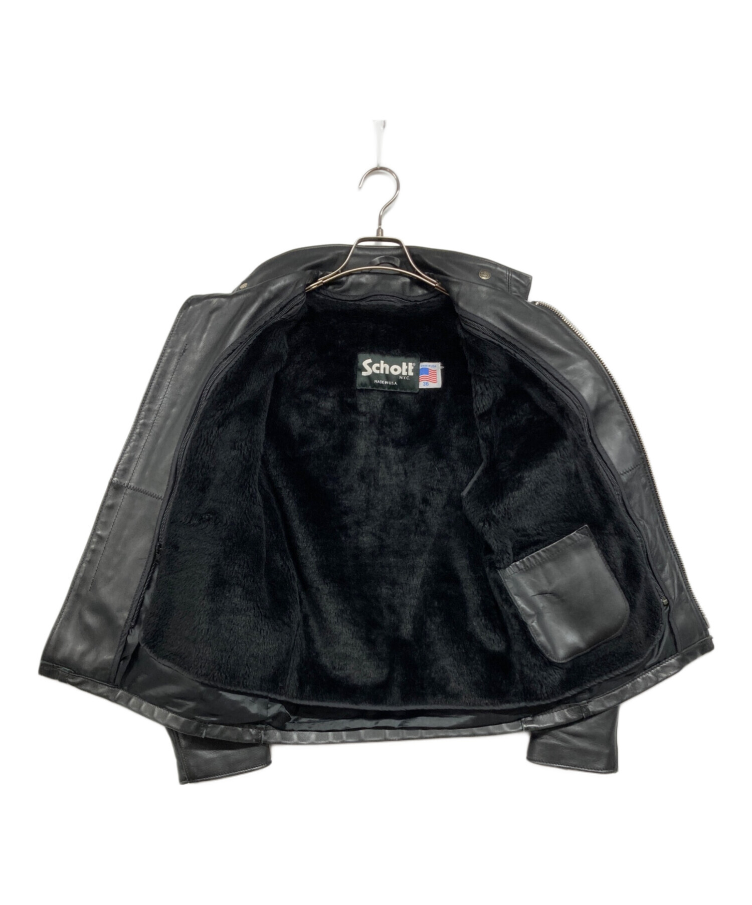 サイズ46 ビンテージボアライナー付き Schott ブラック レザージャケット 中古・古着通販】Schott (ショット) ボアライナー付 トラッカー