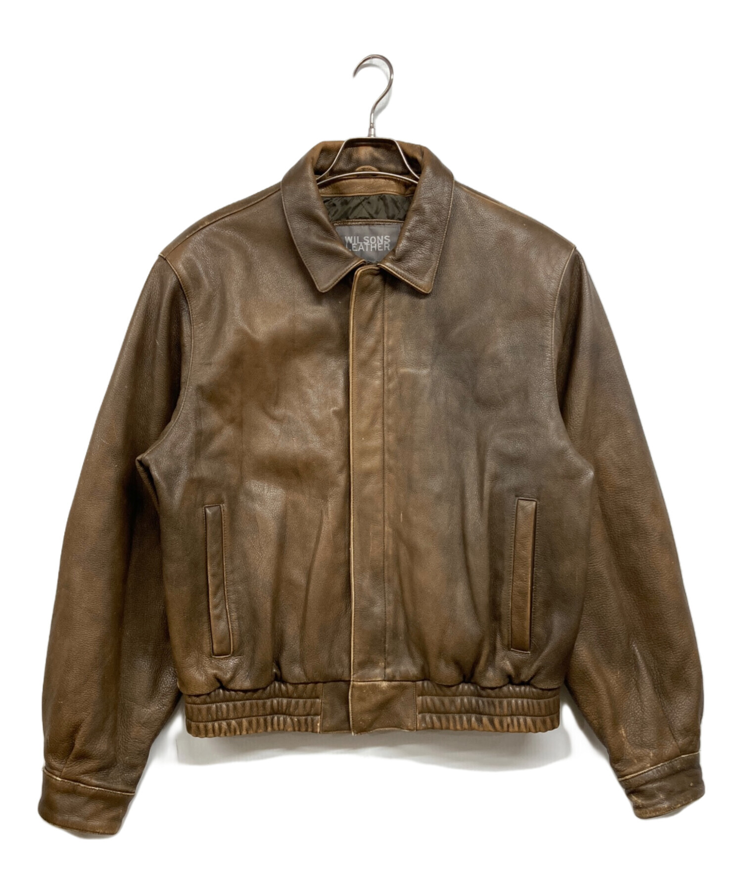 古着 wilsons leather レザージャケット レザー100% ブラウン 中古・古着通販】wilsons leather (ウィルソンズレザー) バック星条旗