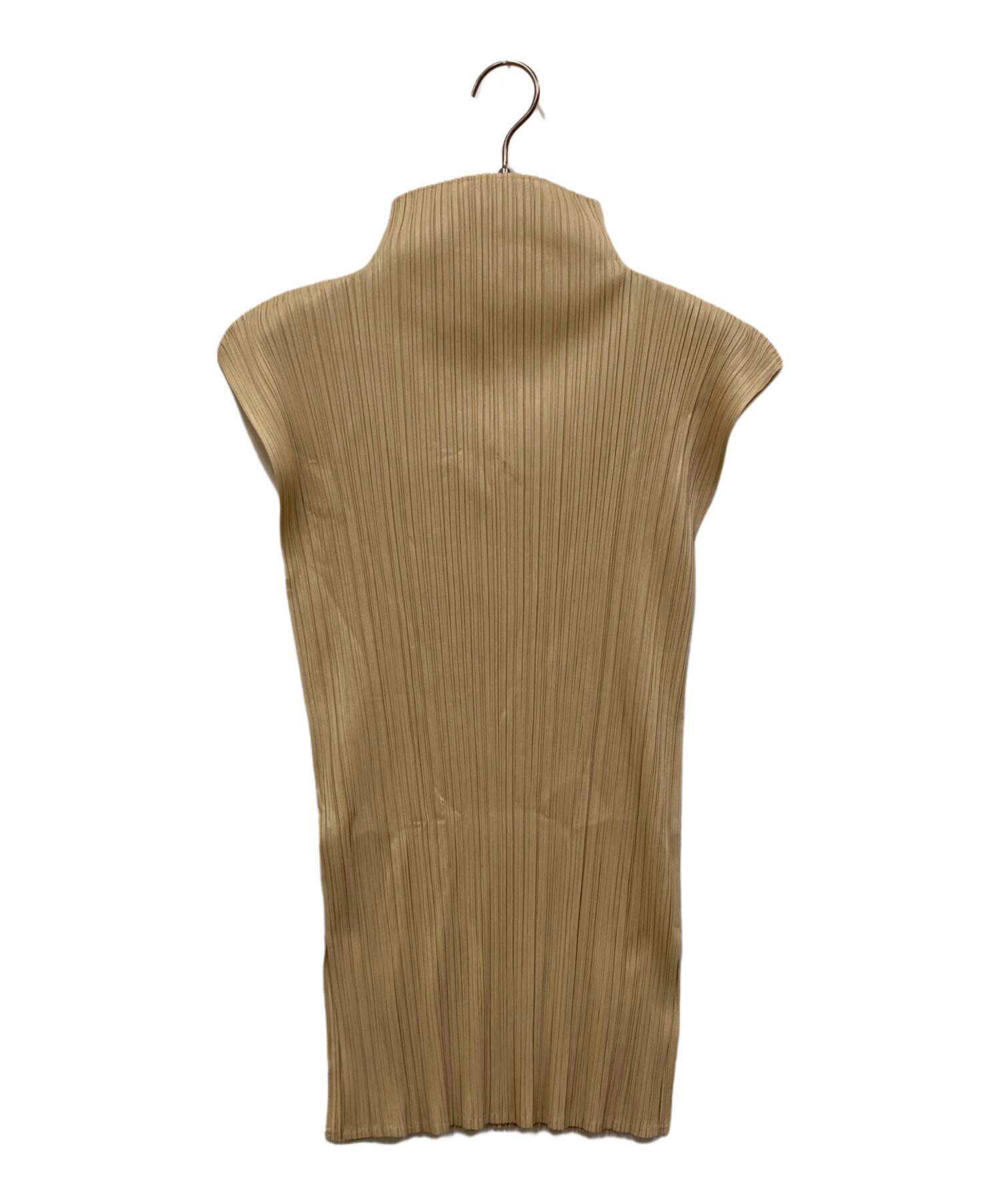 プリーツプリーズ ベージュ ノースリーブカットソー PLEATS PLEASE カットソー プリーツ ノースリーブ ベージュ L 【公式