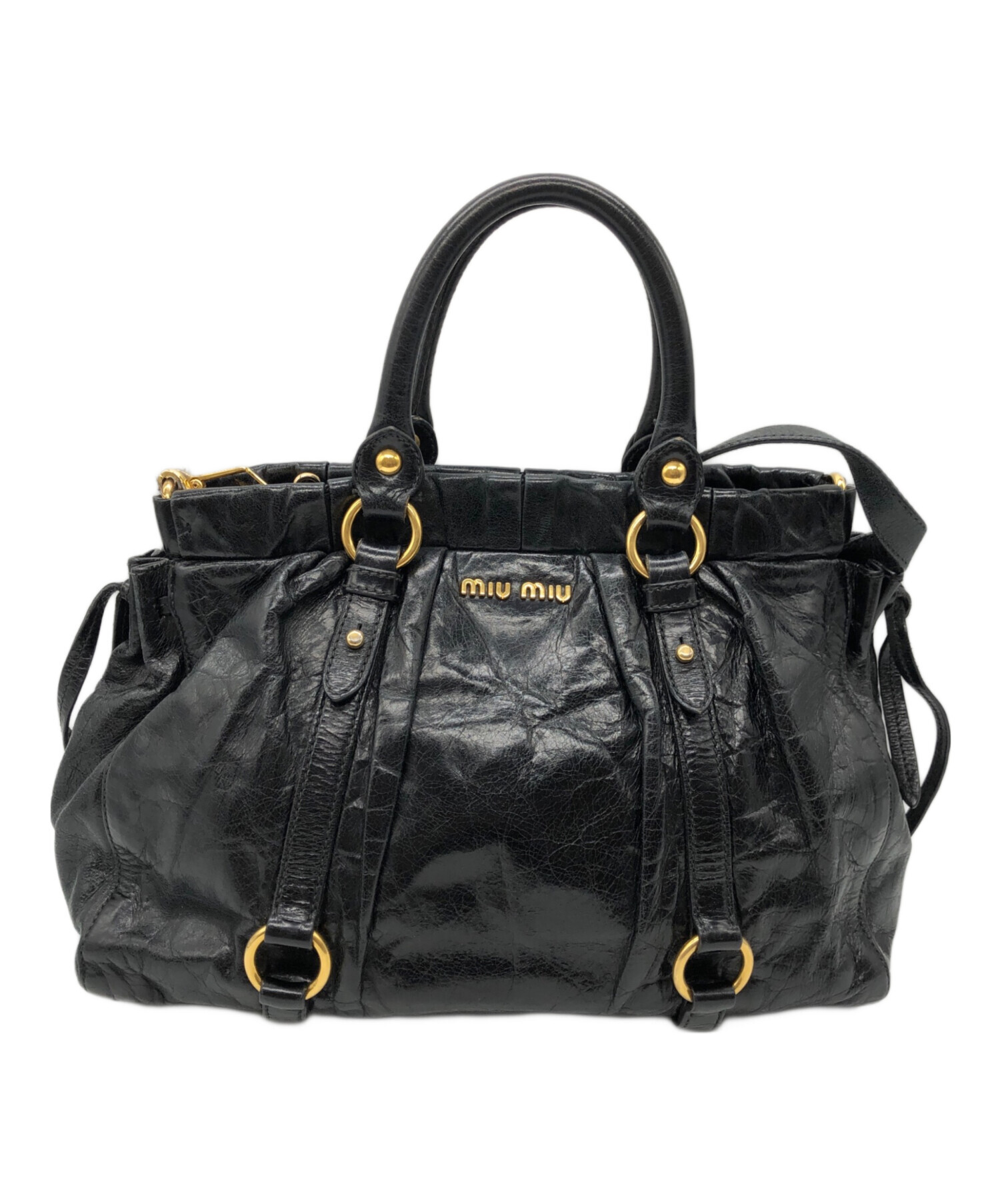 バッグ miu miu VITTELO LUX hand bag 中古・古着通販】MIU MIU (ミュウミュウ) VITELLO LUX ブラック