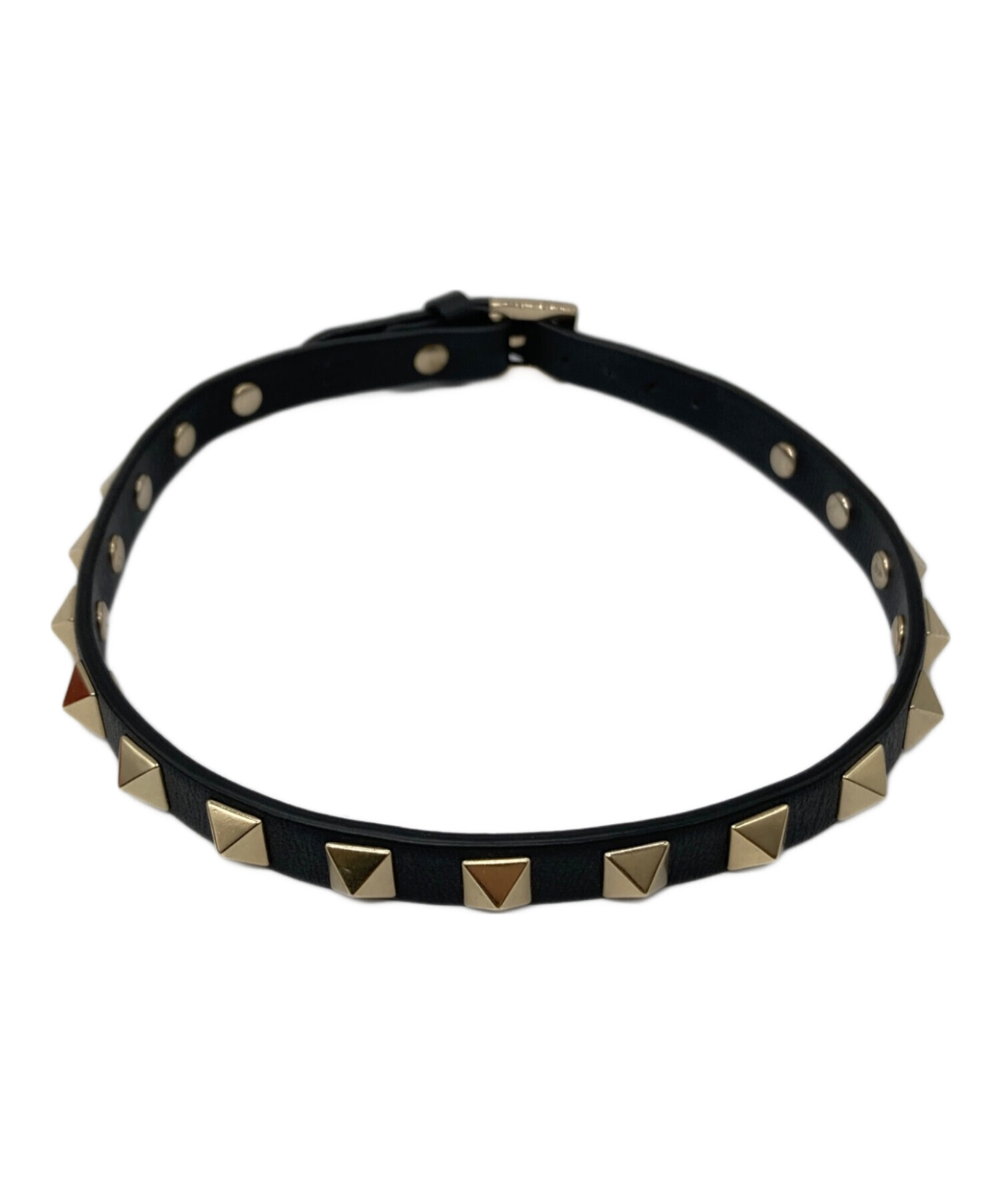 VALENTINO スタッズ ブラックレザーブレスレット 中古・古着通販】VALENTINO (ヴァレンティノ) スタッズブレスレット