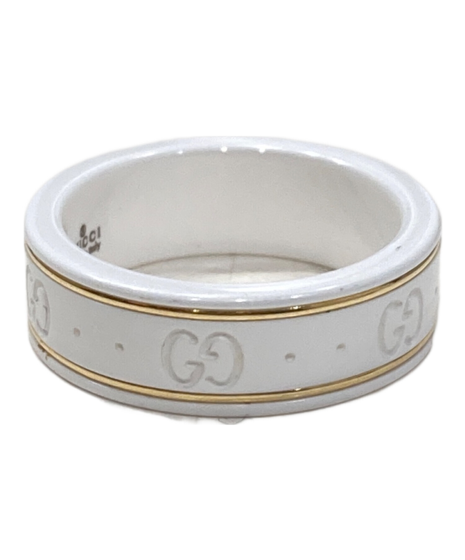 GUCCI アイコン ホワイトシルコニアパウダー リング 中古・古着通販】GUCCI (グッチ) ホワイトジルコニアパウダー リング
