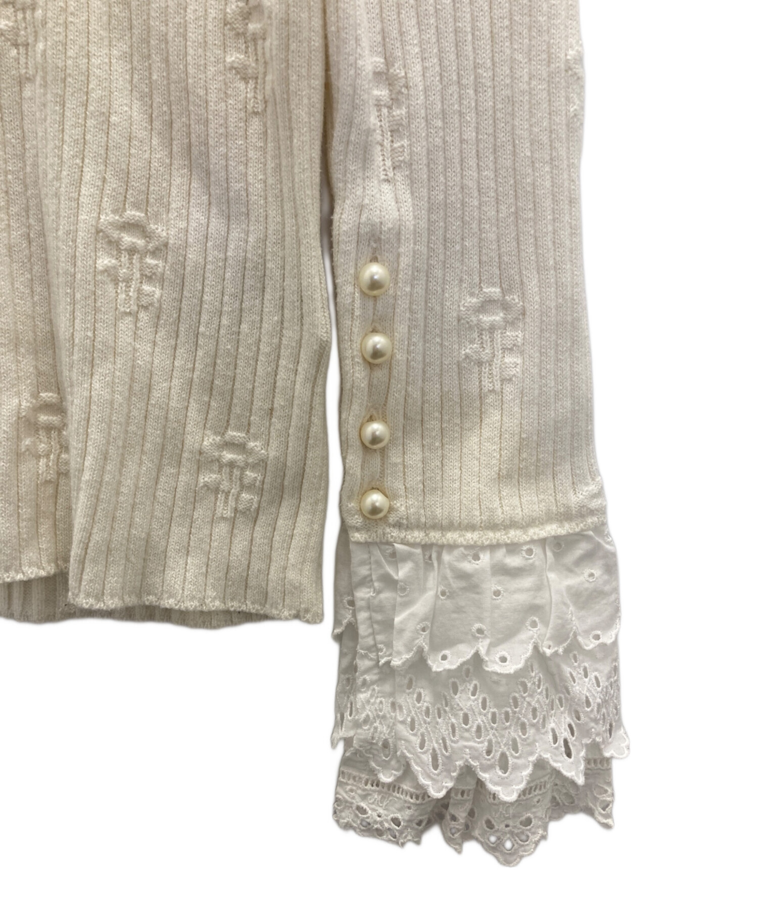 中古・古着通販】MUVEIL (ミュベール) フラワー刺繍リブニット 