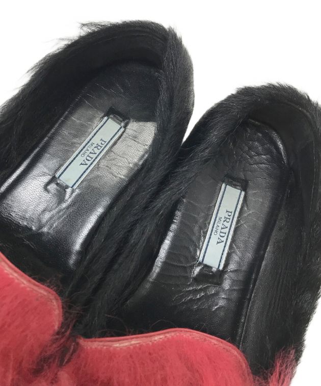 中古・古着通販】PRADA (プラダ) シンセティックファーモカシン レッド