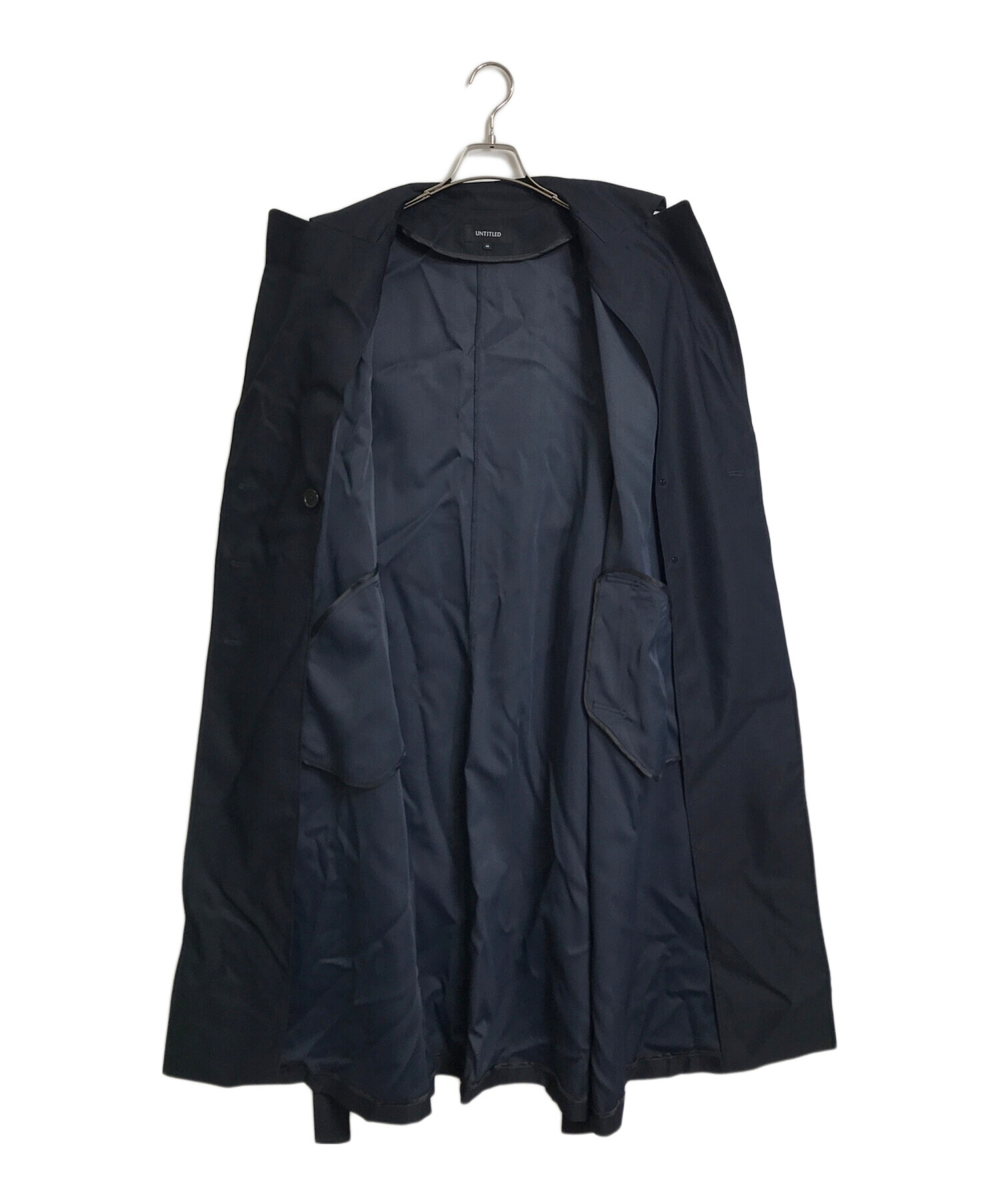 美品】 UNTITLED 大きいサイズ☆バックサテントレンチコート44ネイビー