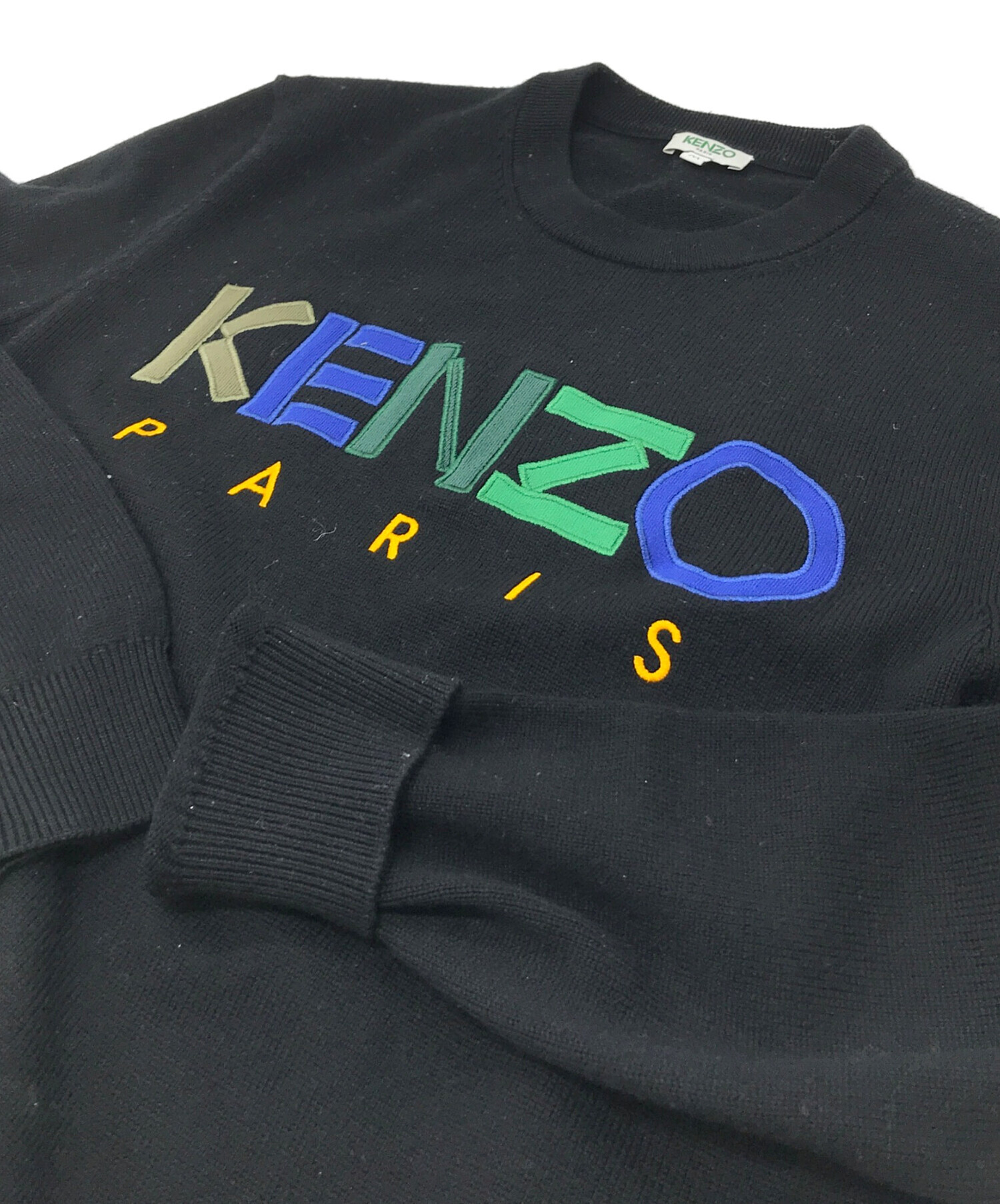 中古・古着通販】KENZO (ケンゾー) ロゴ刺繍ニット ブラック サイズ:M 