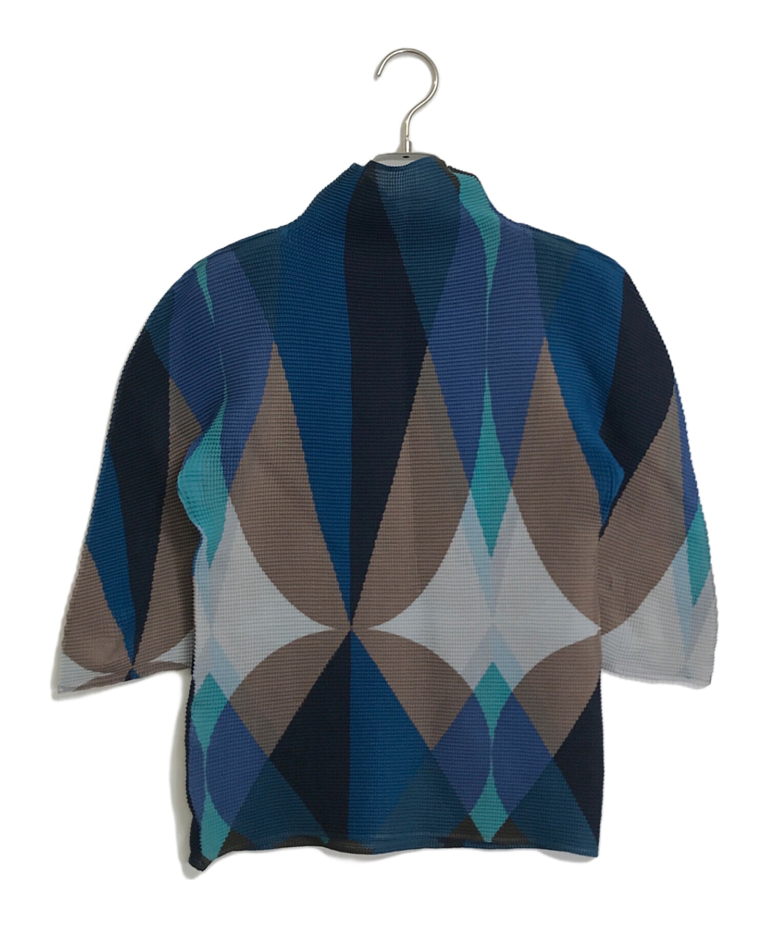 me ISSEY MIYAKE ミーイッセイミヤケ ブラウス M 青 【古着】【中古】【送料無料】 中古・古着通販】me ISSEY MIYAKE (ミーイッセイ ミヤケ) 総柄ボックス