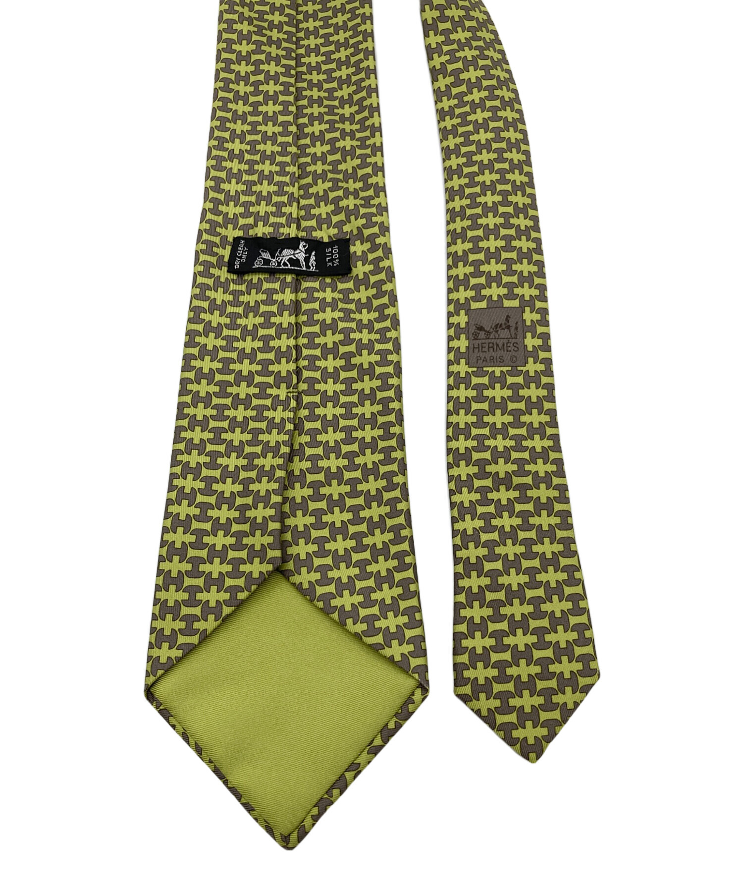 HERMES-PARIS 緑色のネクタイ エルメスデジタルH柄 ライトグリーン系 メンズ ネクタイ HERMES