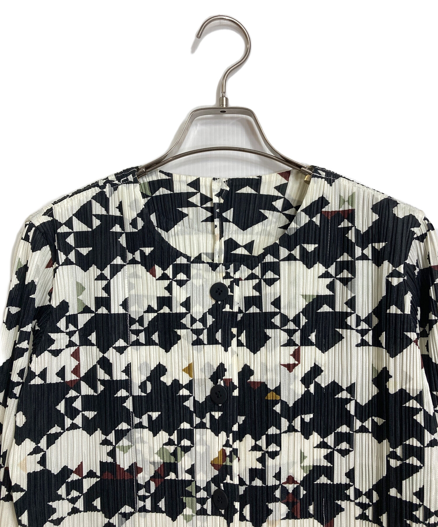 PLEATS PLEASE プリーツプリーズ ブラウス M 黒x白(総柄) 【古着】【中古】 中古・古着通販】PLEATS PLEASE (プリーツプリーズ) ポケット付き総柄