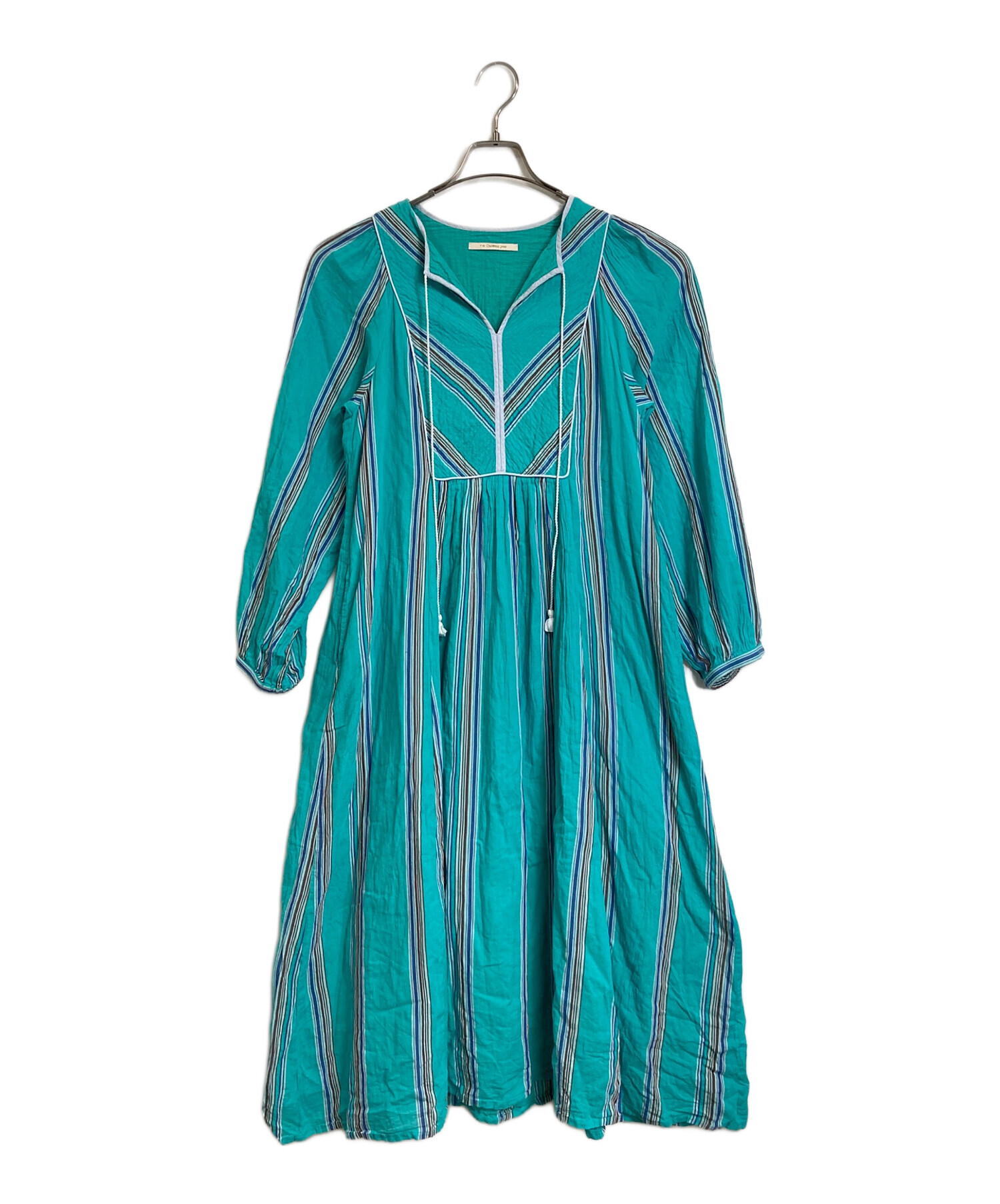 ヌキテパ コットンボイルストライプドレス S ブルー 青 長袖 中古・古着通販】ne quittez pas (ヌキテパ) COTTON VOILE STRIPE