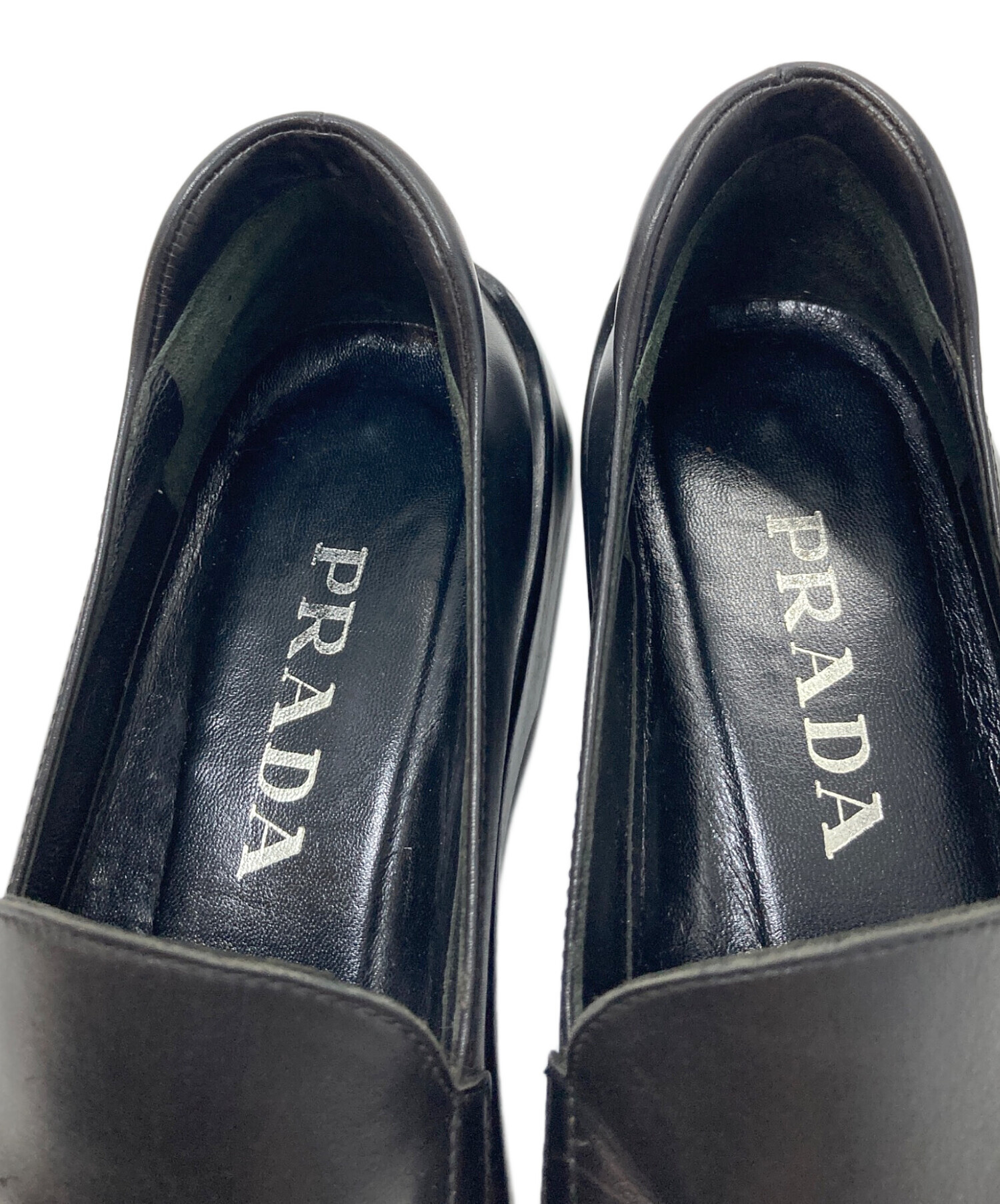 店舗情報 PRADA プラダ ドライビングシューズ 本革 黒色 ゴールドロゴ 