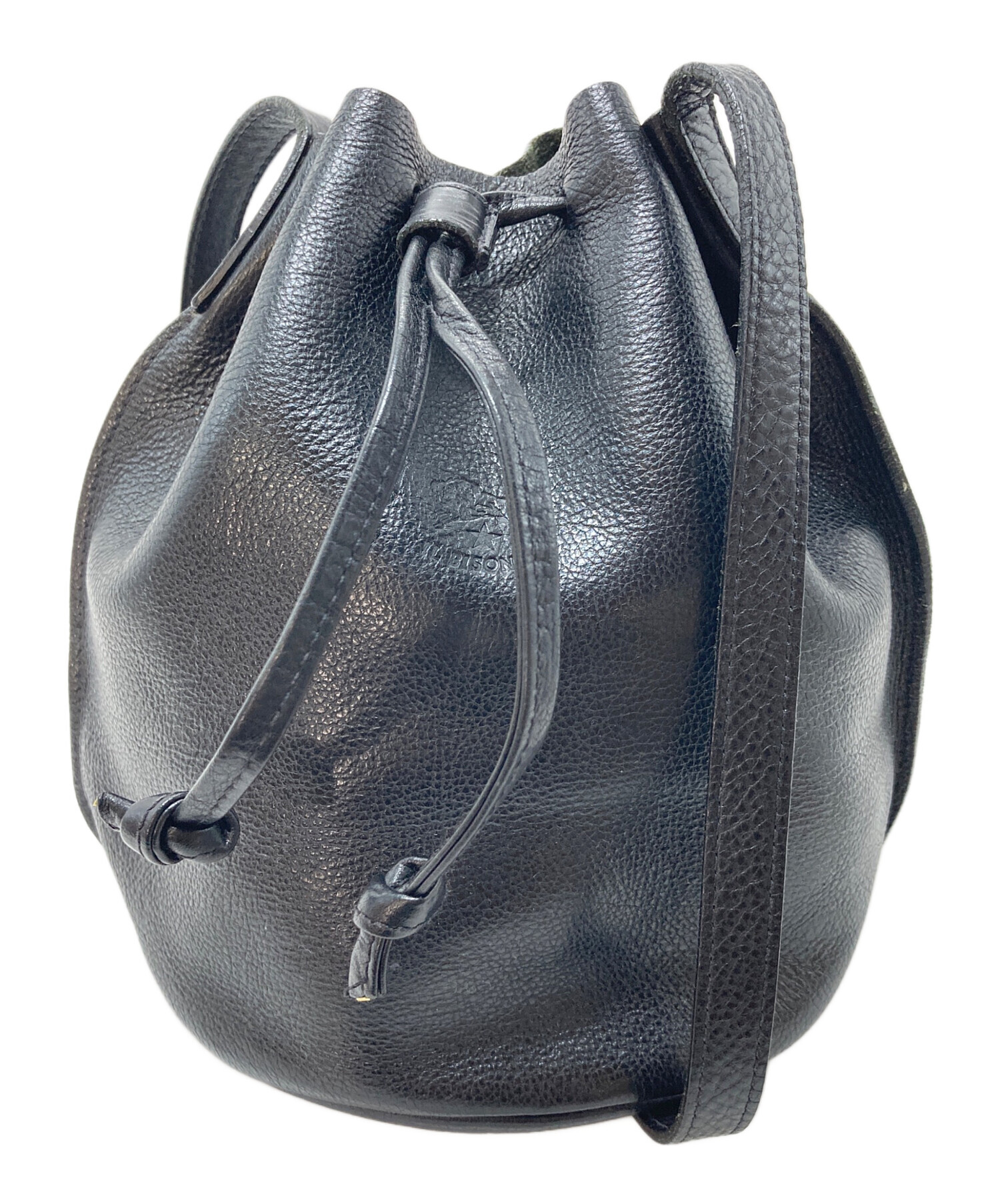 イルビゾンテ ショルダーバッグ 巾着 ロゴ刻印 レザー ブラック イタリア製 中古・古着通販】IL BISONTE (イル ビゾンテ) ショルダーバッグ レザー