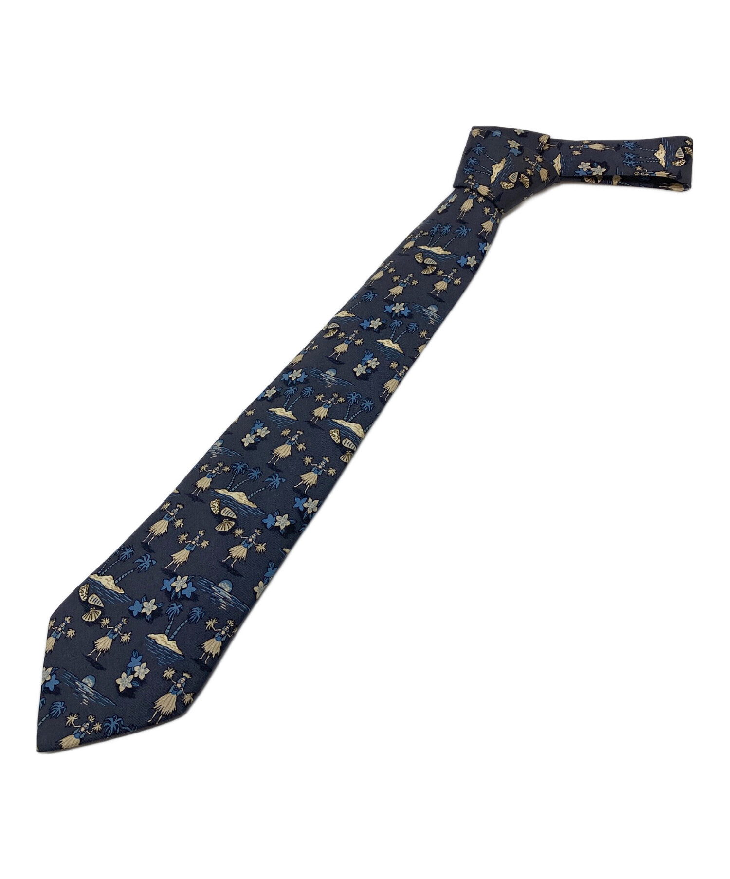 新品の未使用！HERMES ネイビー 波模様 ネクタイ 中古・古着通販】HERMES (エルメス) 80s Vintage ハワイアン