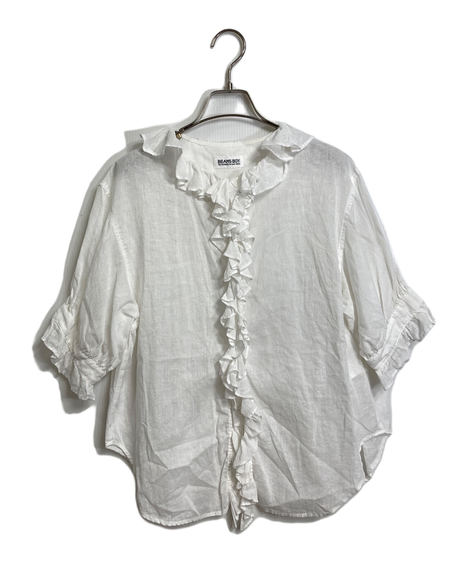 美品】BEAMS BOY リネンコットン フリル ギャザーブラウス 羽織 白 美