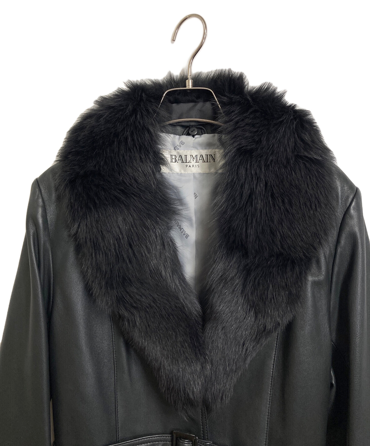 中古・古着通販】BALMAIN (バルマン) フォックスファー付きラムレザー