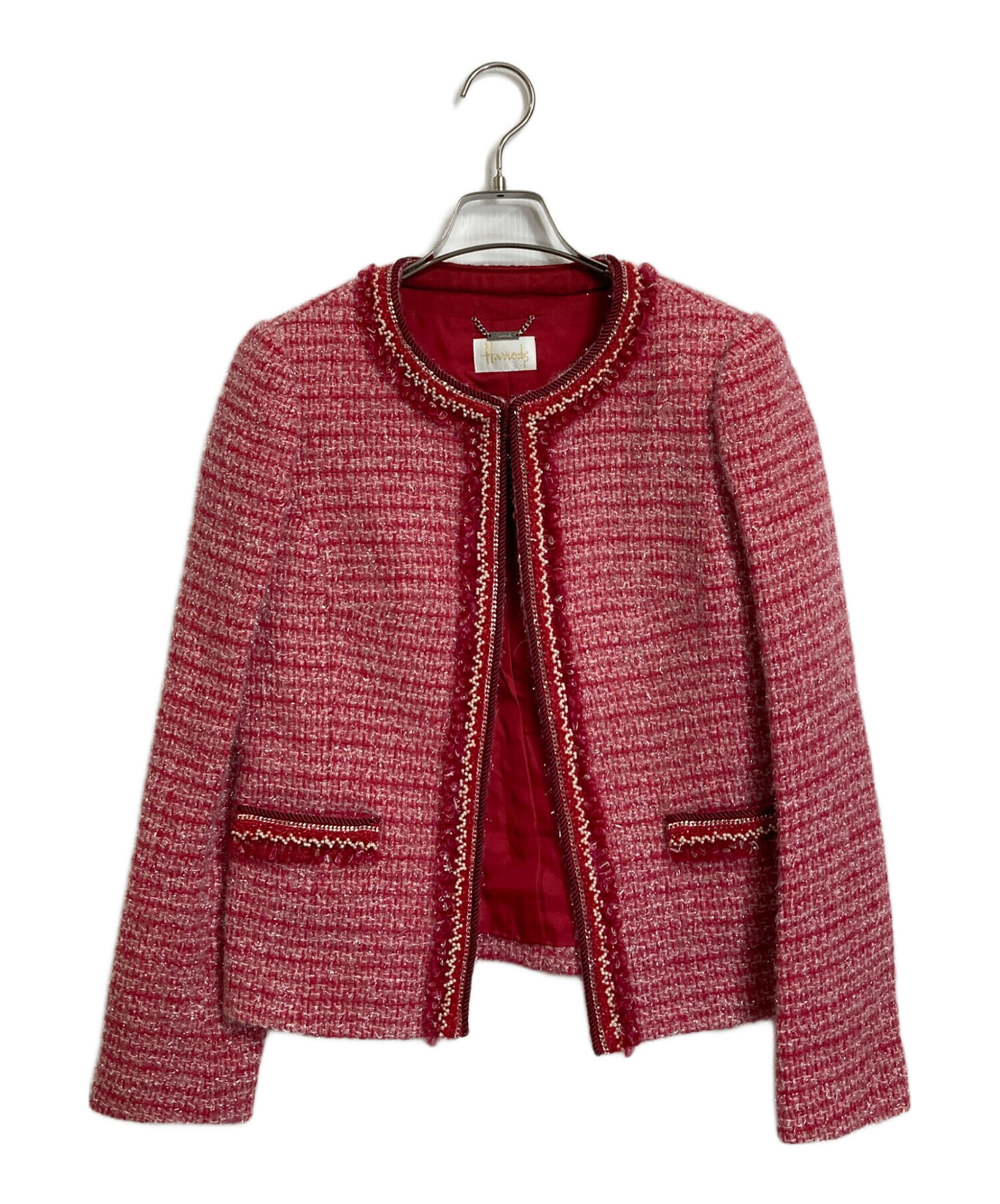 ハロッズ Harrods ノーカラージャケット ウール カシミヤ混 長袖 