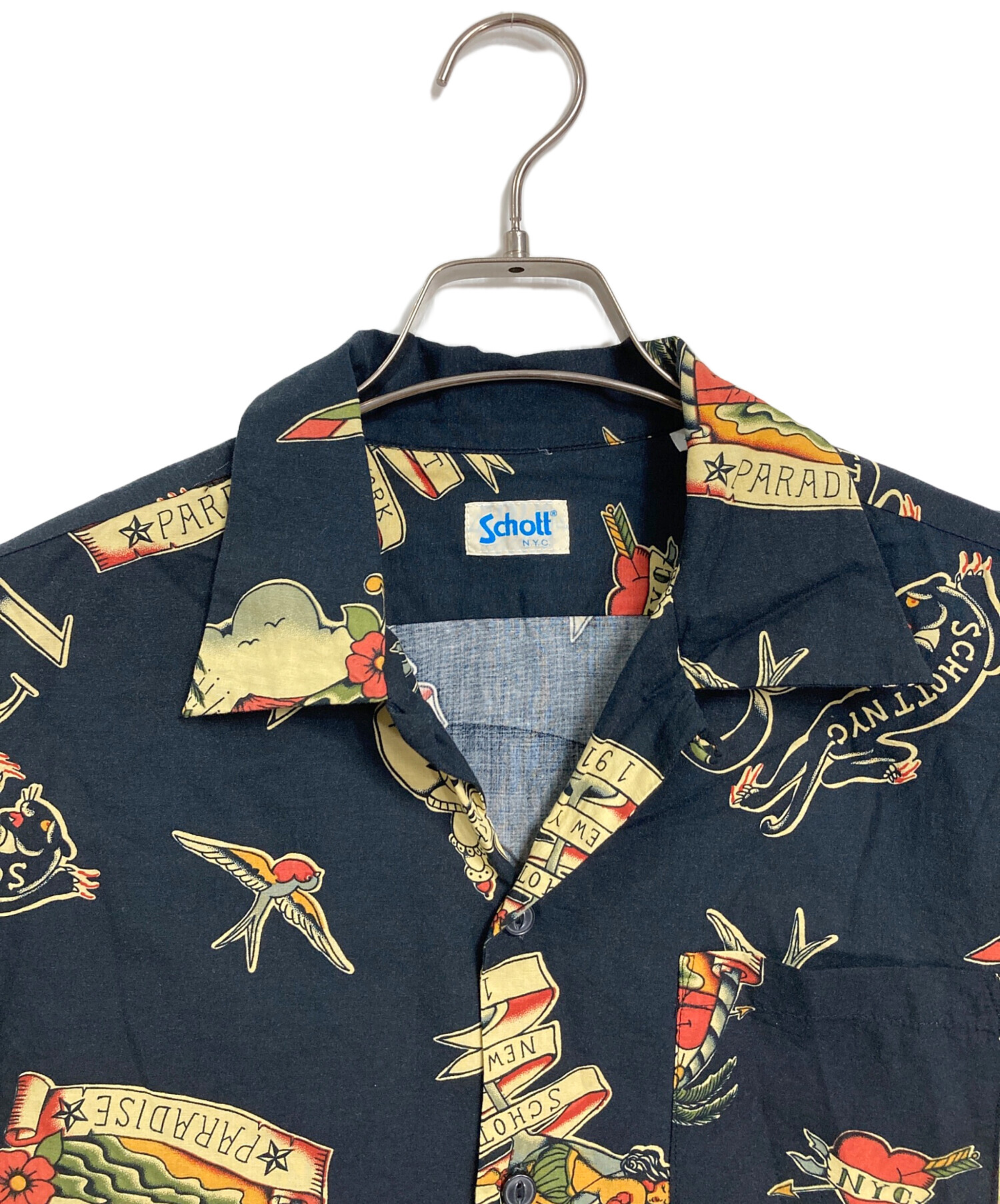 中古・古着通販】Schott (ショット) スカル オープンカラーシャツ 半袖