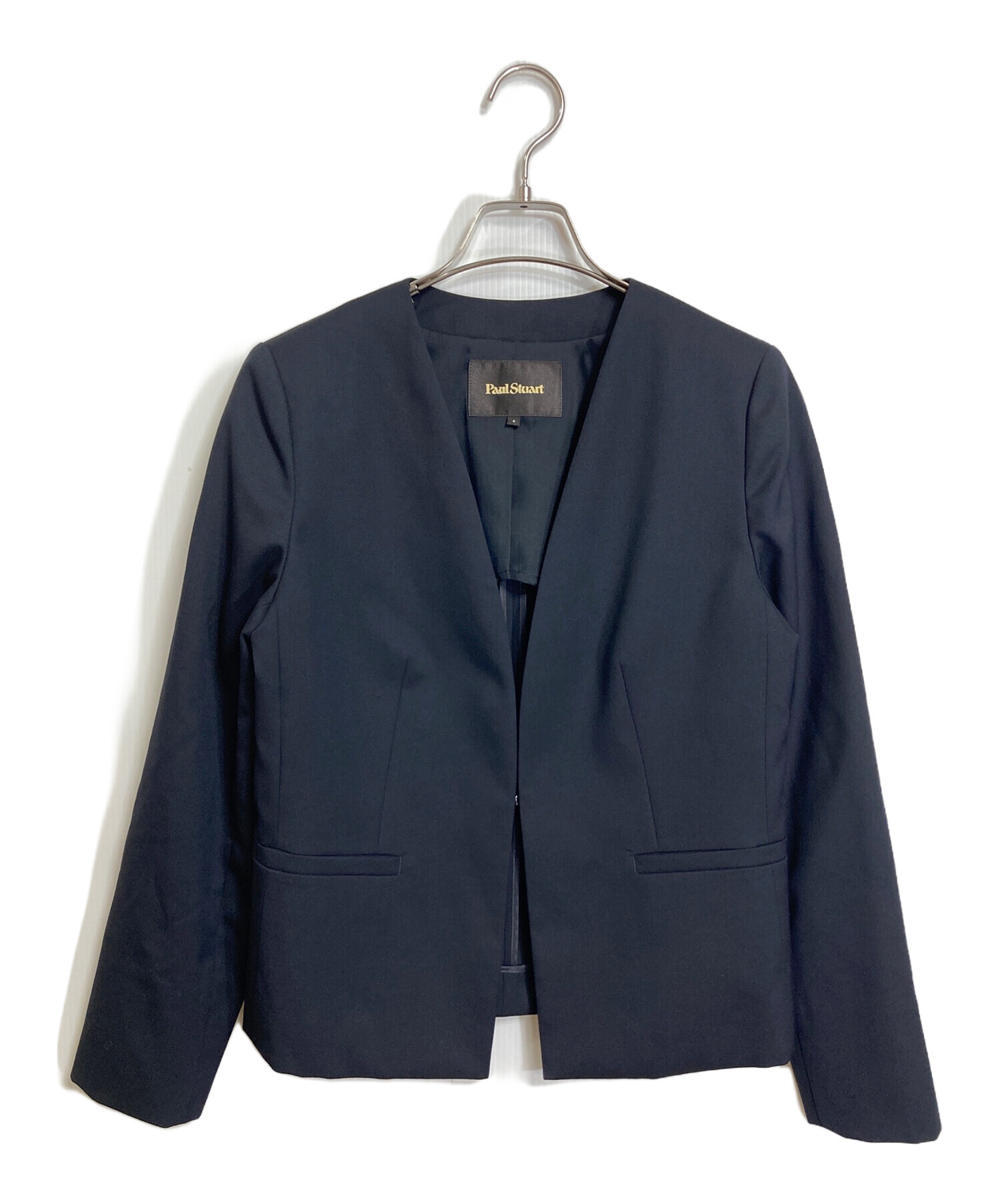 PAUL STUART ポールスチュアート ノーカラージャケット レディース 【古着】【中古】 中古・古着通販】Paul Stuart (ポールスチュアート) ウーステッド