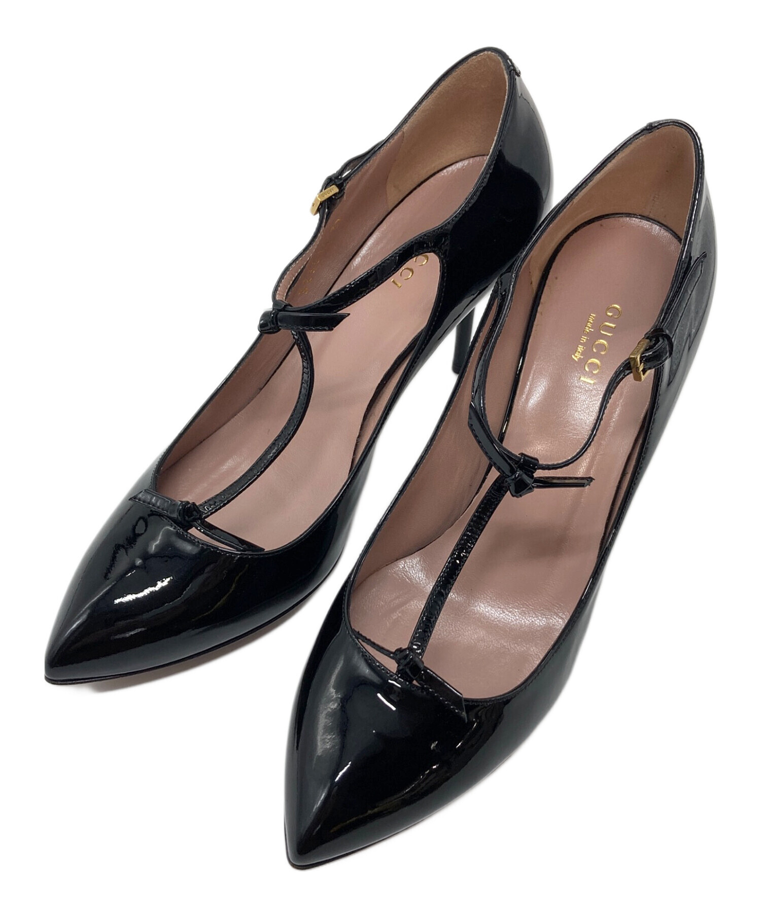 GUCCI ブラック ハイヒール リボン付き 中古・古着通販】GUCCI (グッチ) Tストラップリボンパンプス ブラック
