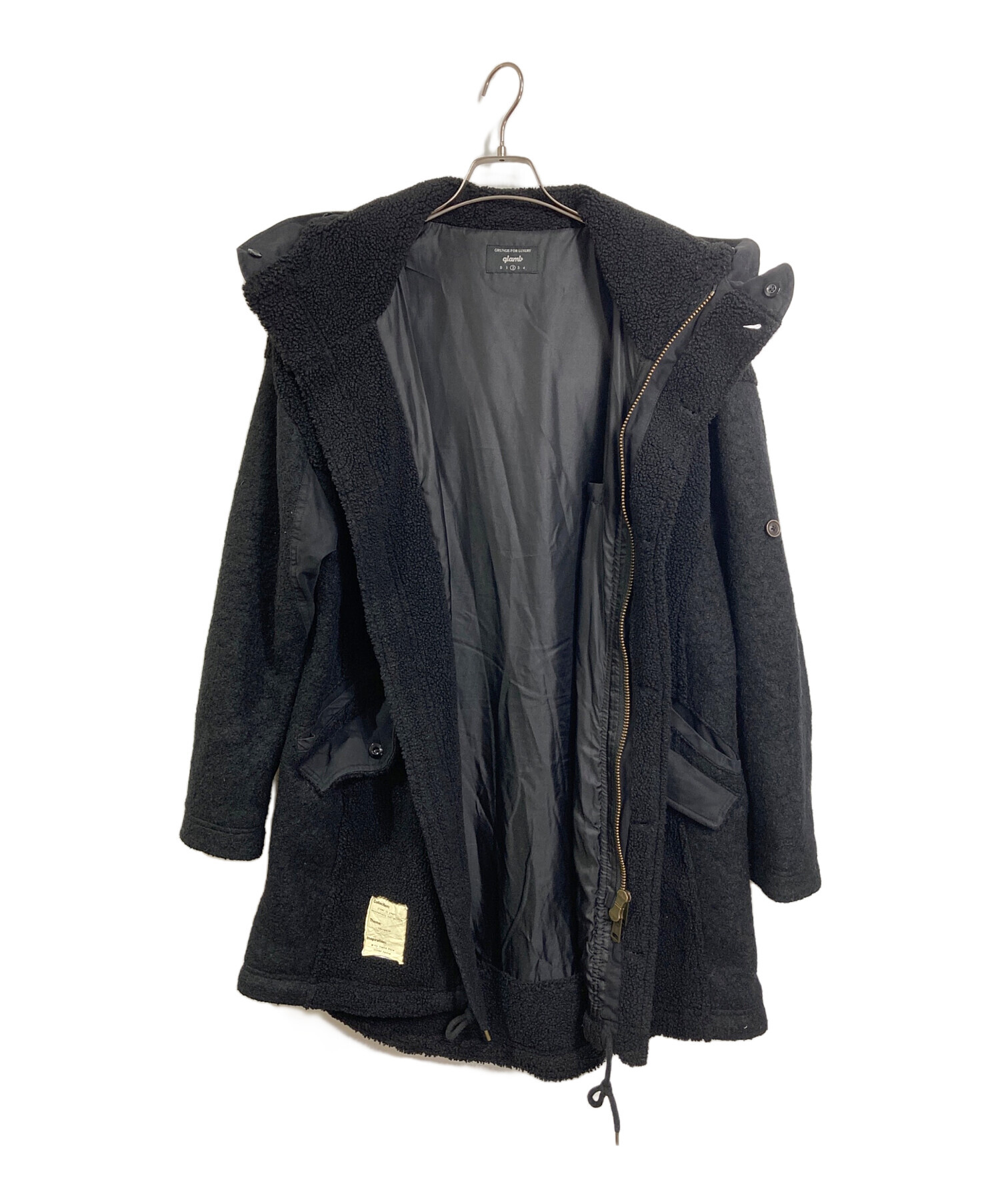 定価4万 glamb ボアロングコート ブラック サイズ2 中古・古着通販】glamb (グラム) ボアロングコート モッズコート