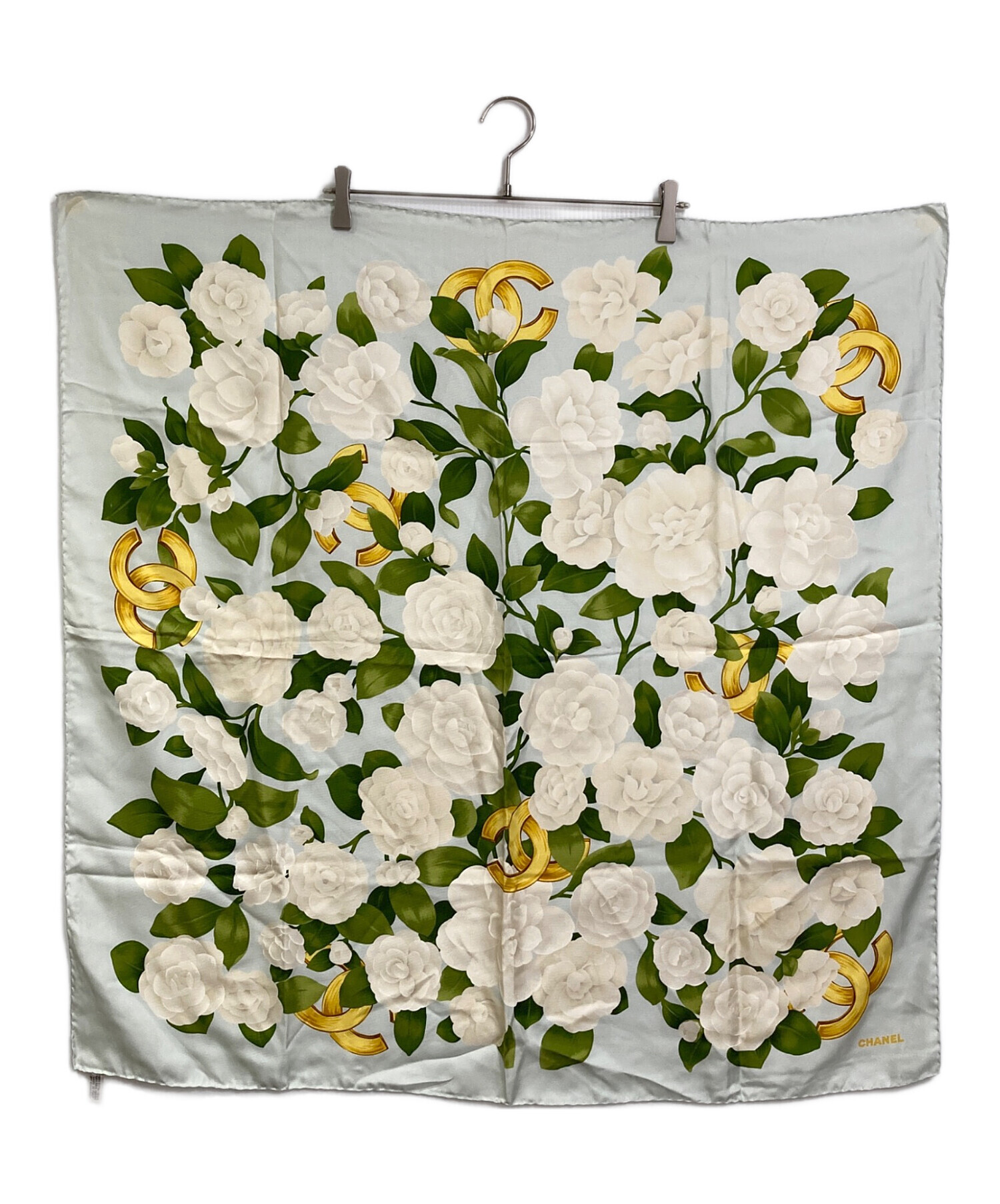 CHANEL シルク スカーフ カメリア　ロゴ 花柄 中古・古着通販】CHANEL (シャネル) カメリア総柄スカーフ シルク