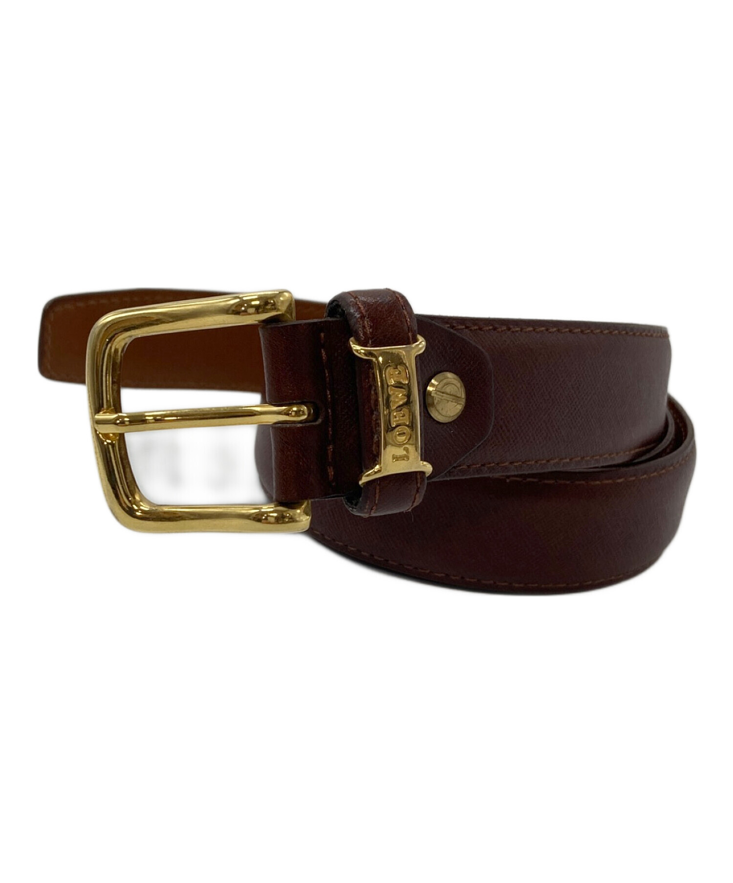 【超美品】LOEWE ブラウンレザーベルト Lロゴ金具付き 中古・古着通販】LOEWE (ロエベ) ロゴバックルベルト レザーベルト