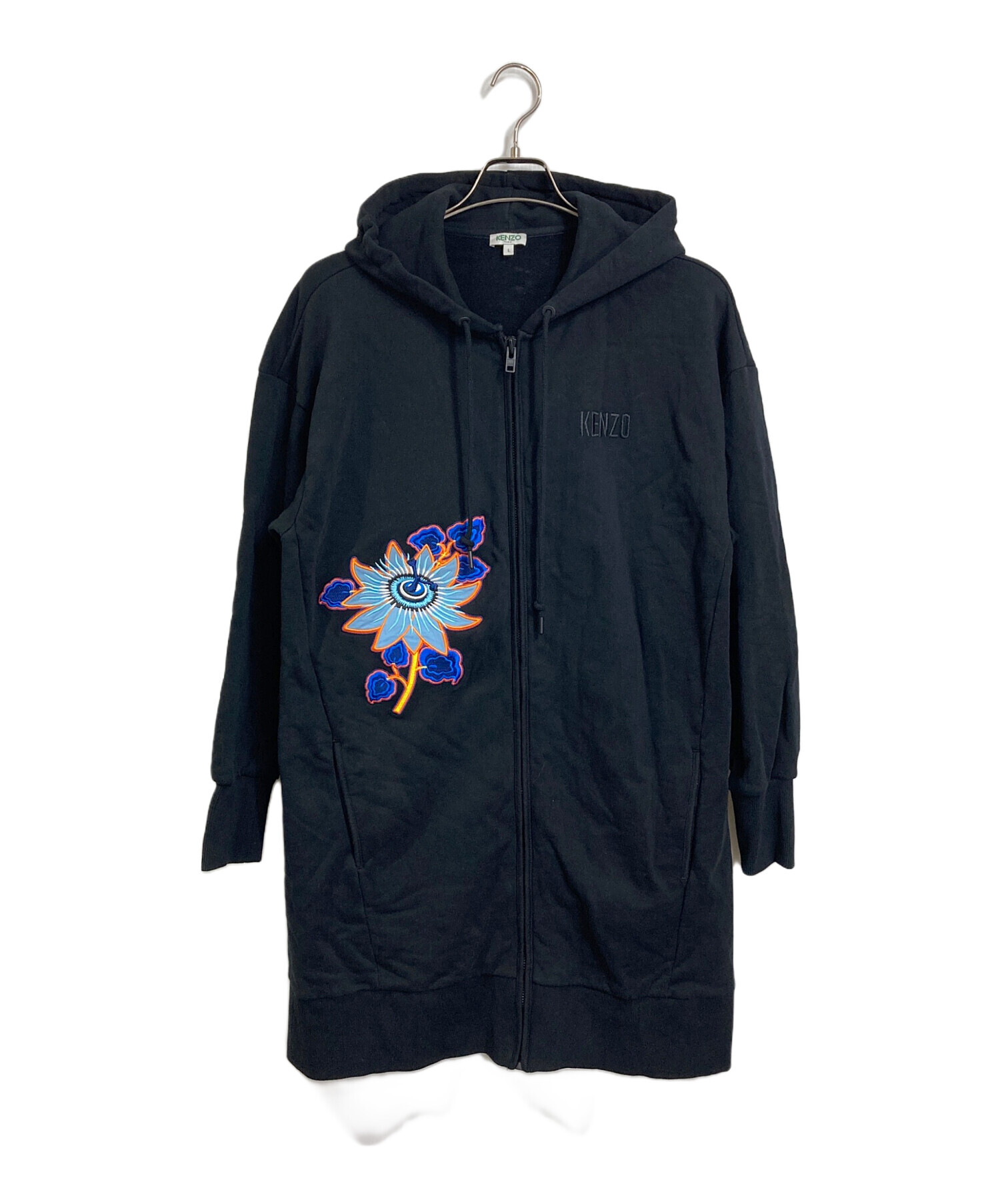 美品✨ KENZO ケンゾー コットン 刺繍 ジップパーカー XL ブラック 中古・古着通販】KENZO (ケンゾー) フラワー刺繍パーカーワンピース