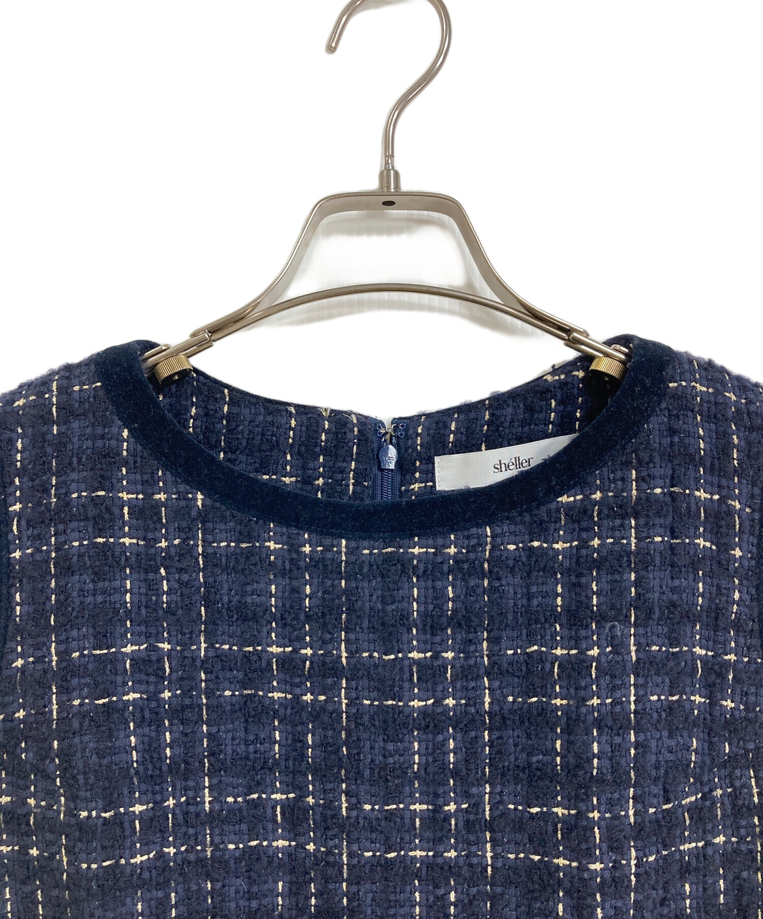 sheller シェリエ ツイードワンピース 中古・古着通販】sheller (シェリエ) ツイードノースリーブワンピース