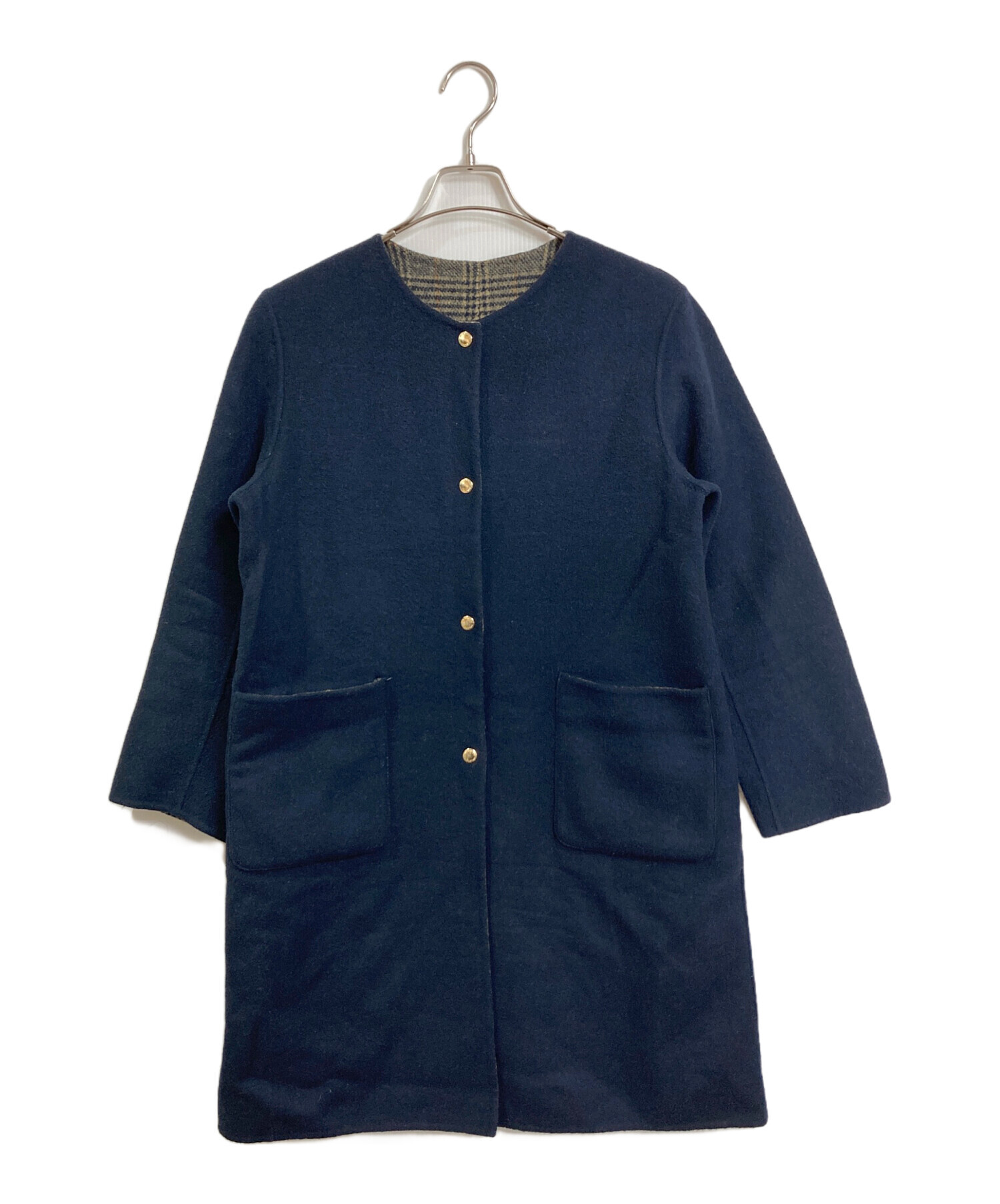 MACKINTOSH PHILOSOPHY ノーカラーリバーシブルコートネイビー 中古・古着通販】MACKINTOSH PHILOSOPHY (マッキントッシュ