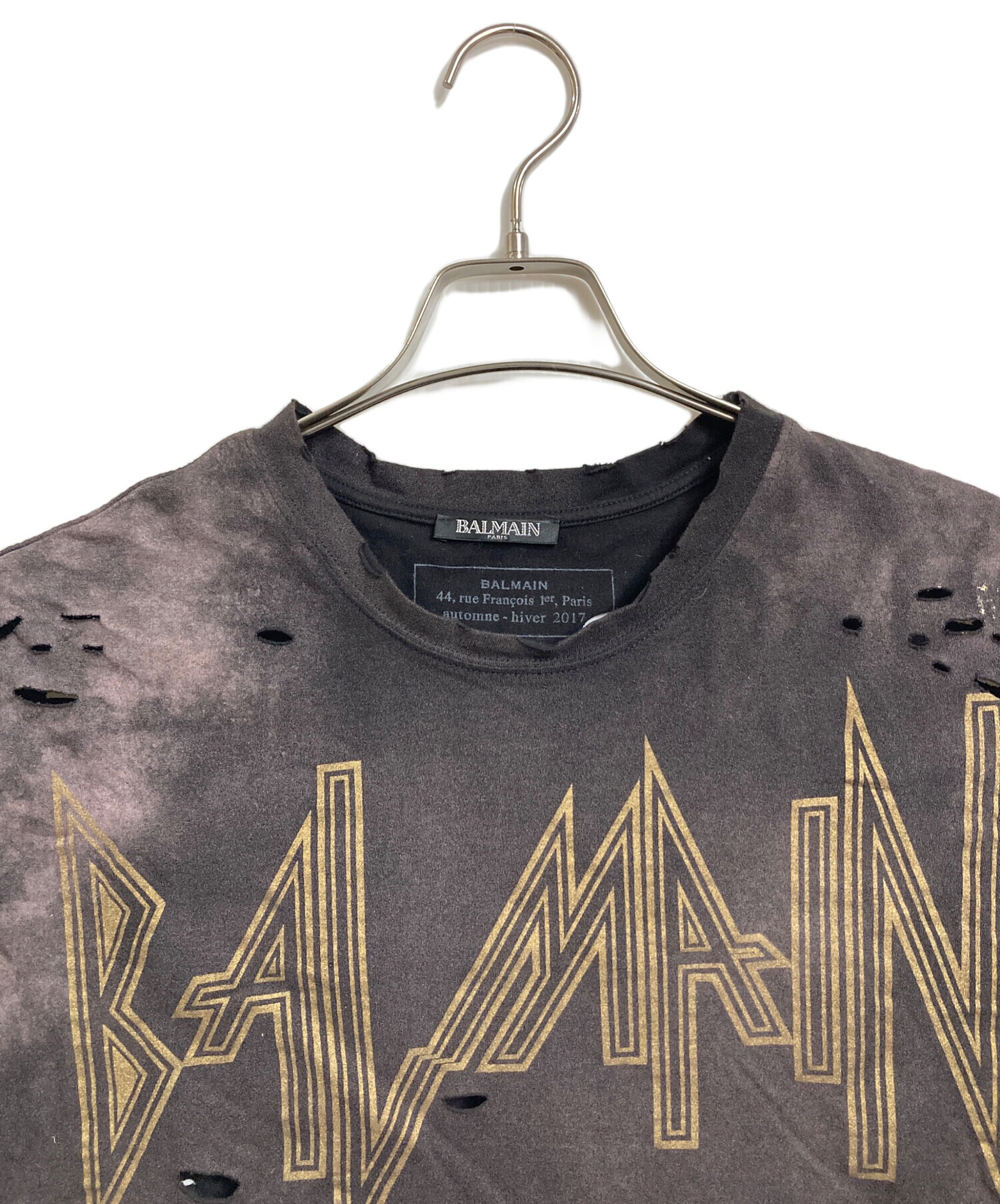 中古・古着通販】BALMAIN (バルマン) デストロイロゴダメージ加工T