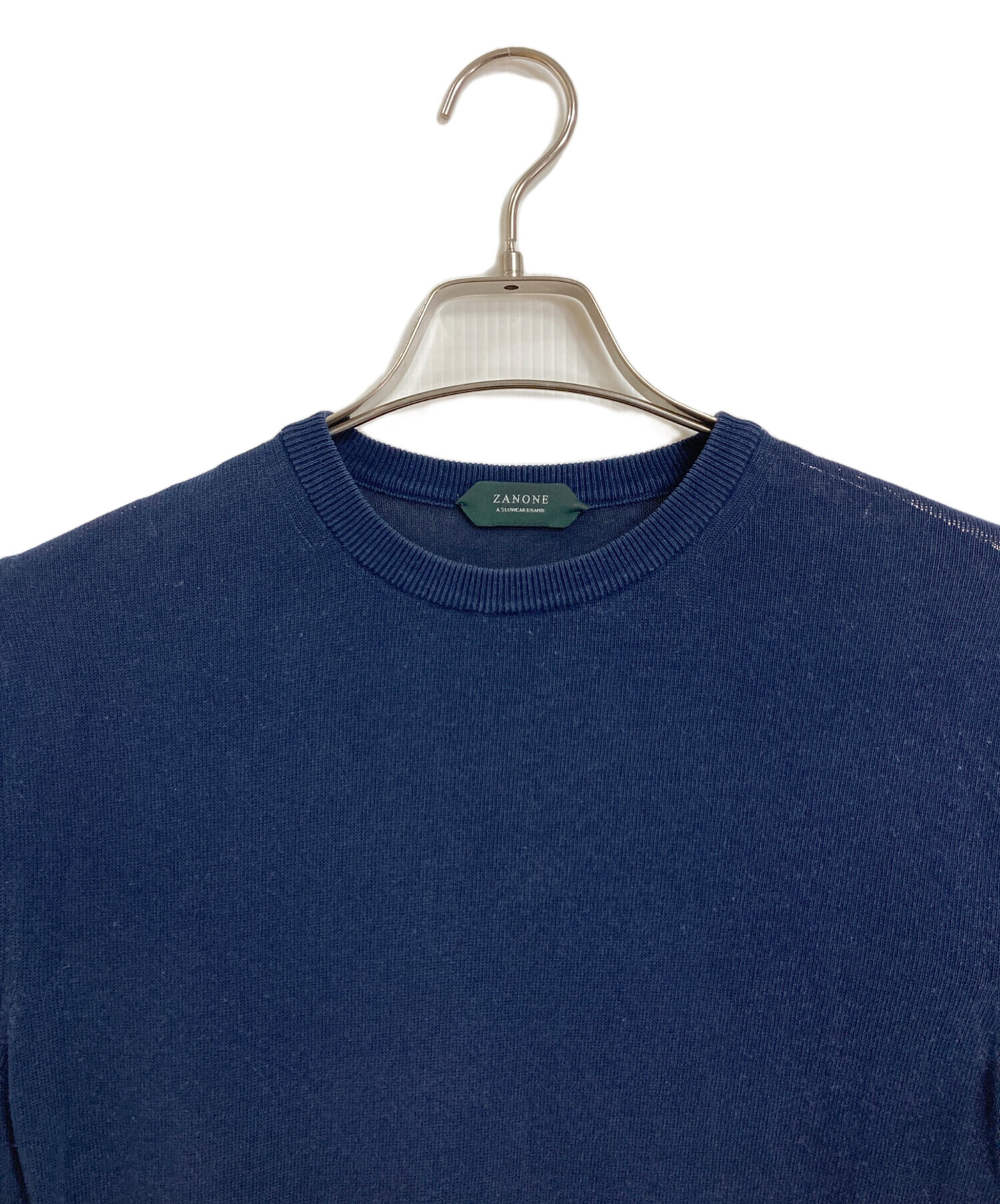 ZANONE ネイビー クルーネックニット 48 中古・古着通販】Zanone (ザノーネ) コットンニット 薄手ニット
