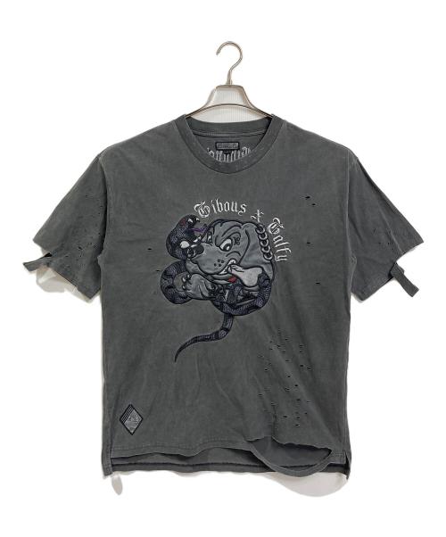 完売品✨GALFY×gibous ガルフィー SNAKE DOG STUDS T 再販】gibous×GALFY snake dog studs damage T shirt ink black