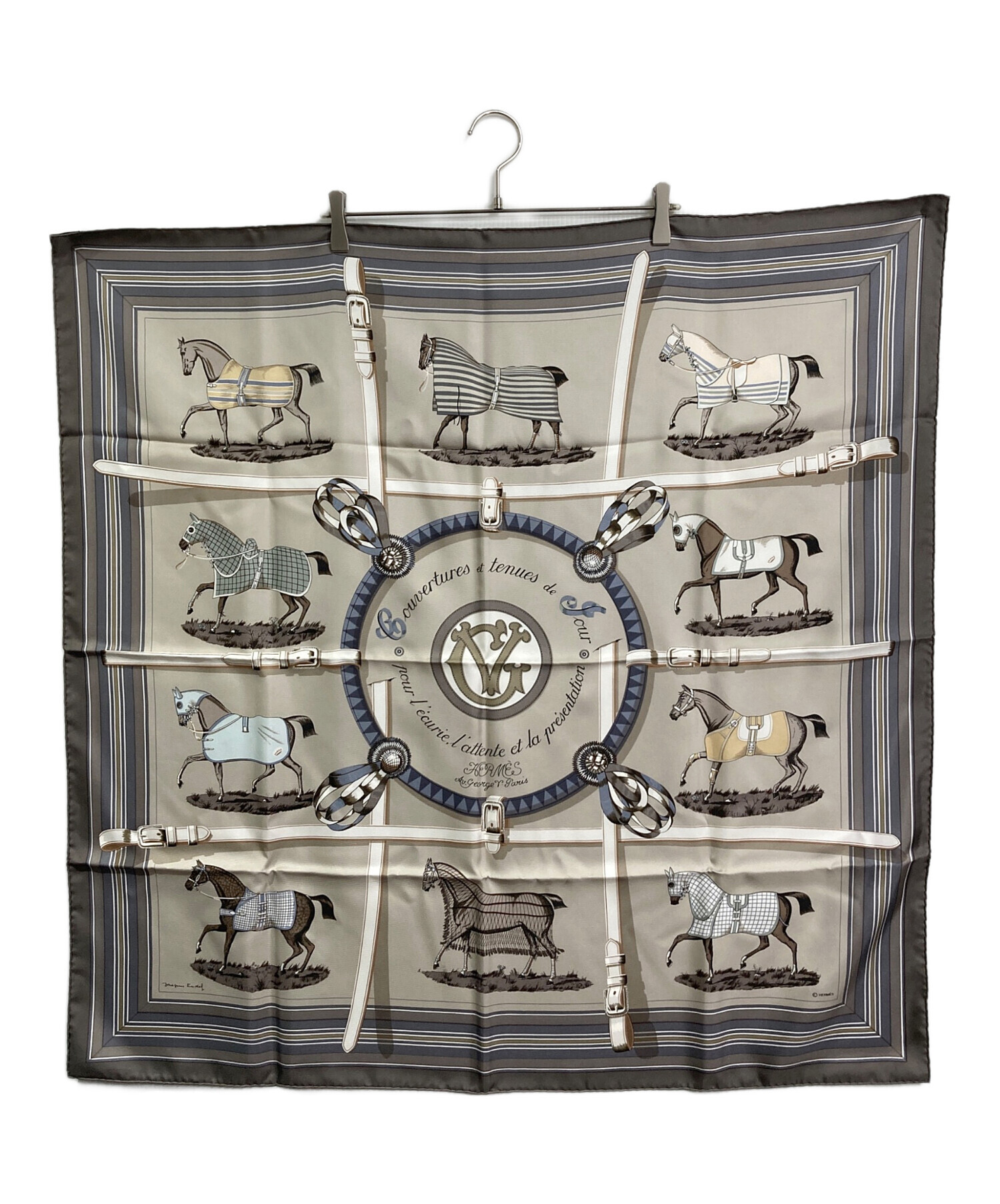 エルメス　カレ９０　馬着　グレー 中古・古着通販】HERMES (エルメス) カレ90 Couvertures et Tenues de