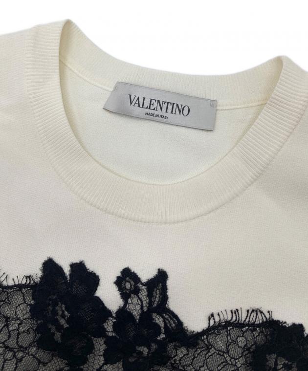 VALENTINO ホワイト レース 半袖 ワンピース 中古・古着通販】VALENTINO (ヴァレンティノ) レース切替 バイカラー