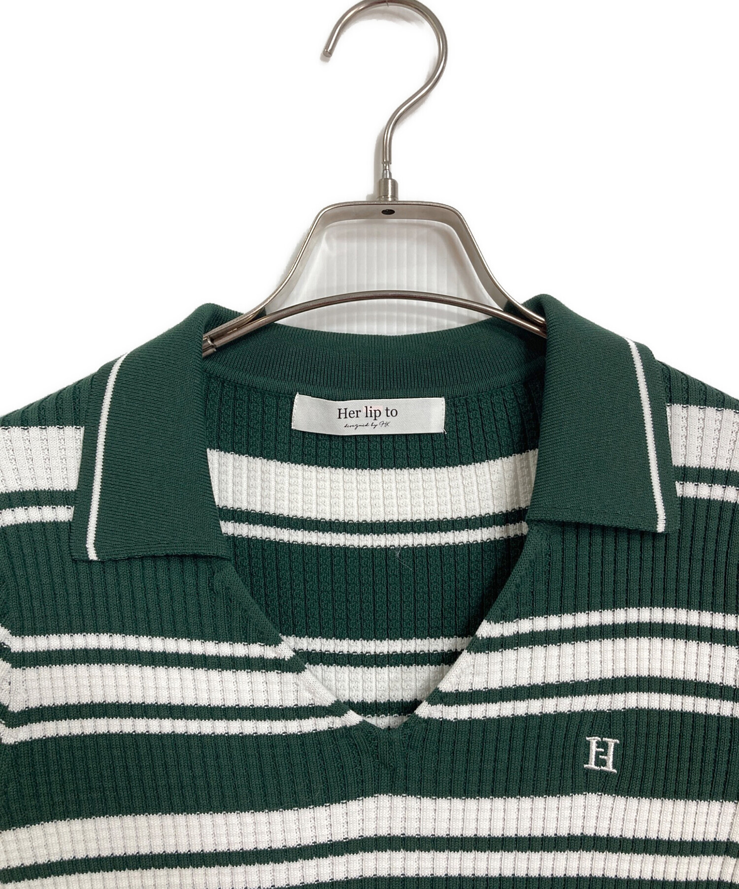 Her lip to パーリップトゥ ボーダー ポロ襟ニットワンピース S 中古・古着通販】Her lip to (ハーリップトゥ) Stripe Rib Polo Dress