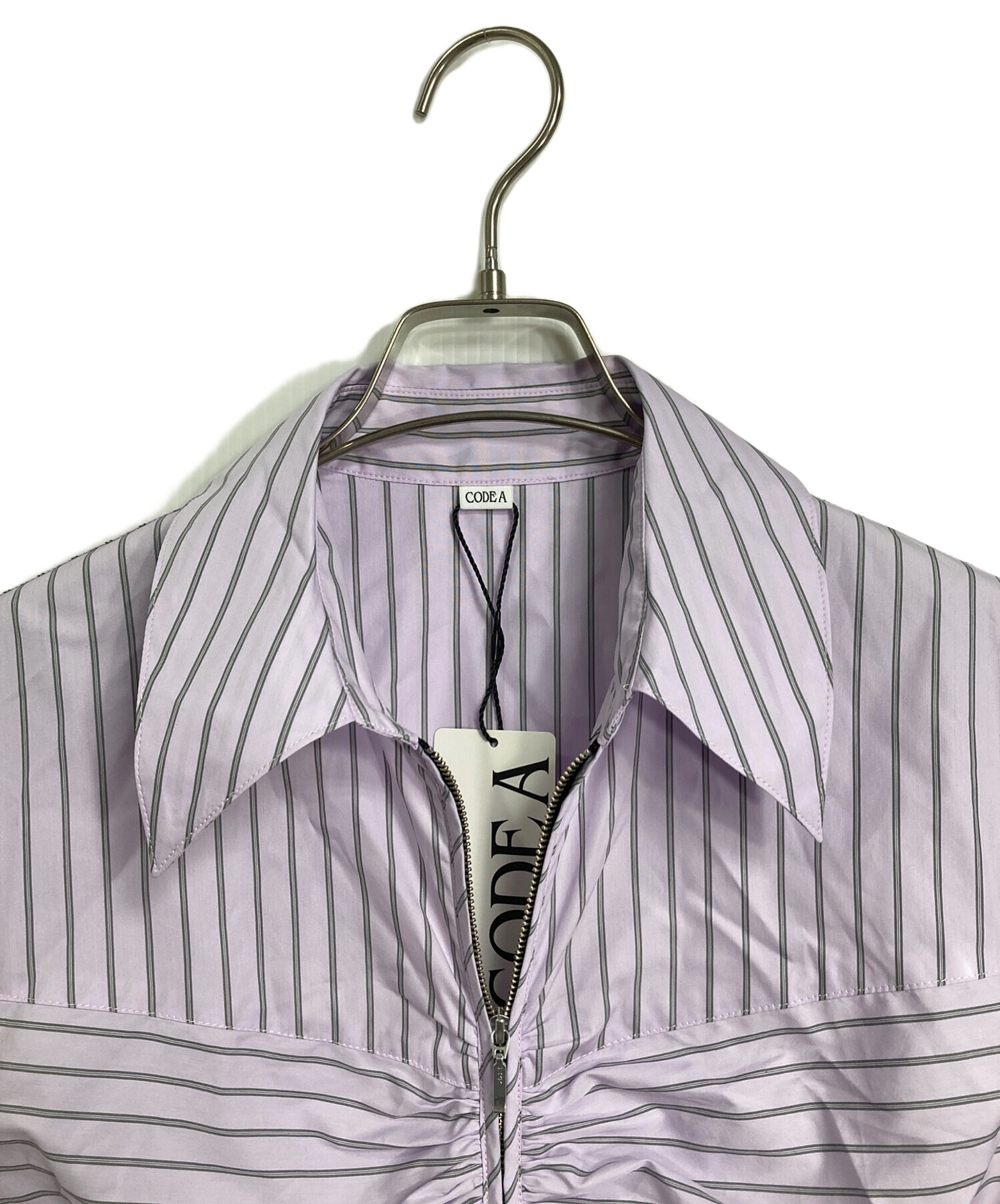 値引き中　新品タグ付き　コードエー CODE A ワンピース　グレー　ストライプ 中古・古着通販】CODE A (コードエー) stripe shirt dress ストライプ