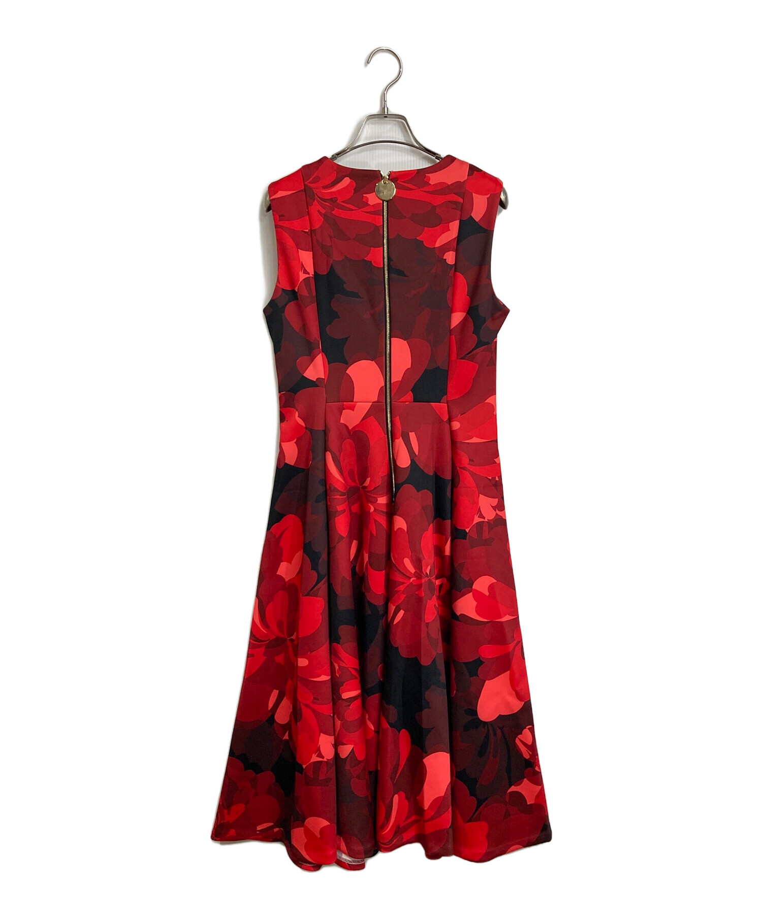 カルバンクライン　レッド ノースリーブ Aラインワンピース　10 中古・古着通販】Calvin Klein (カルバンクライン) 花柄ノースリーブ