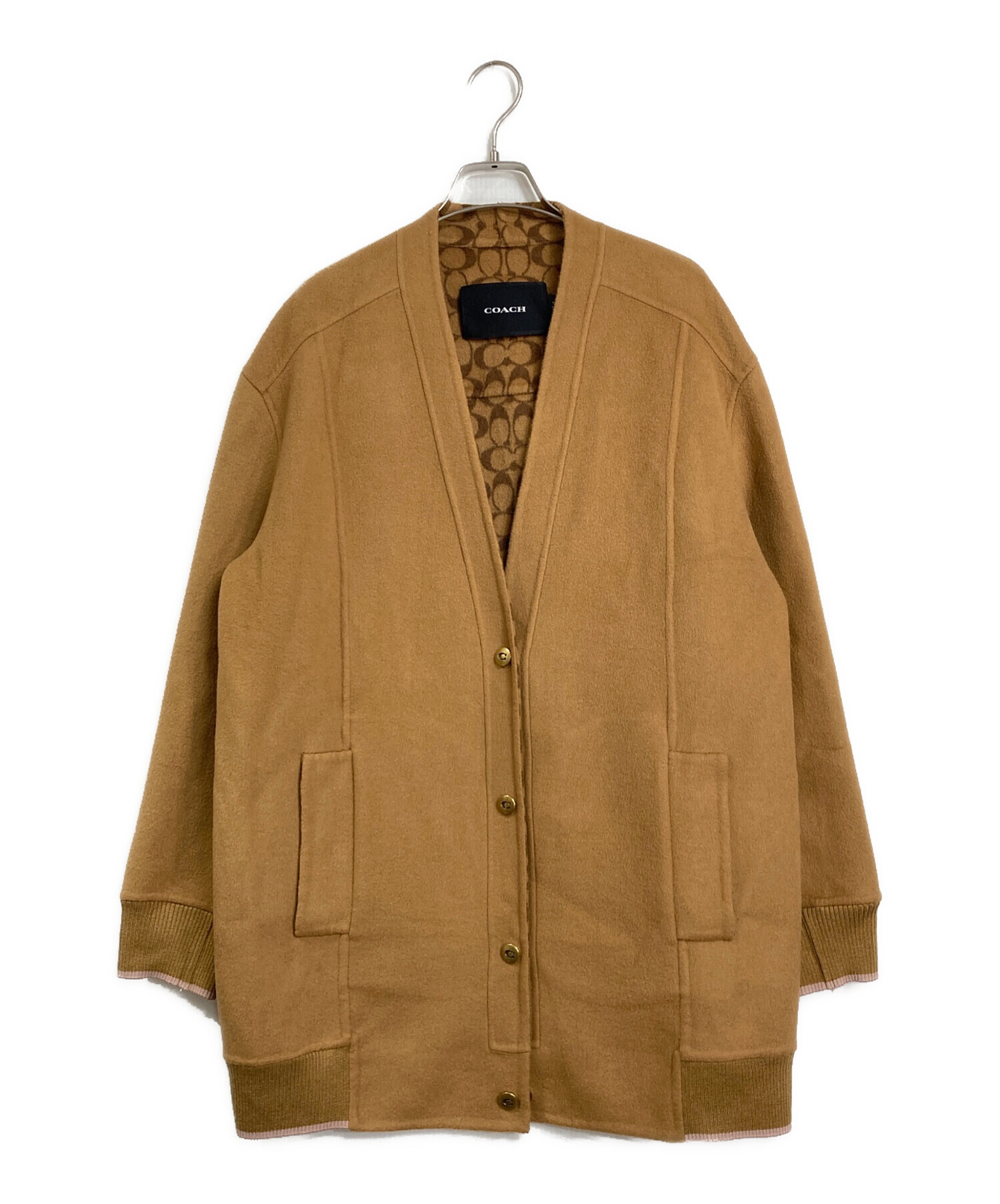 最終値下げ! coachウールコート　金ボタンコート 中古・古着通販】COACH (コーチ) シグネチャー裏地ロゴボタンコート