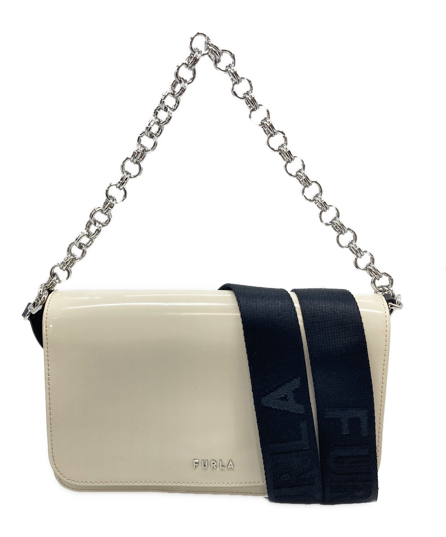 中古・古着通販】FURLA (フルラ) パテントチェーンショルダーバッグ 