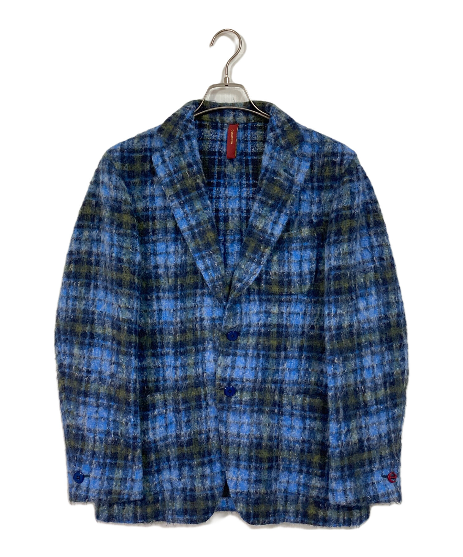 ernesto エルネスト テーラードジャケット ネイビー チェック 麻 リネン 中古・古着通販】ernesto (エルネスト) モヘア混チェックジャケット