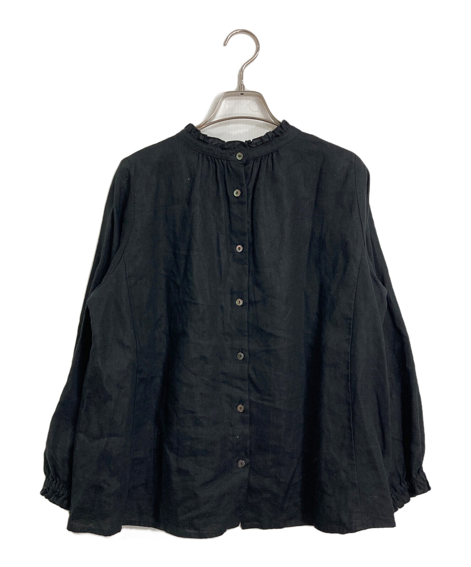 nest Robe 01214-1105 リネンフリンジ ブラウス シャツ ブラック レディース ネストローブ【中古】5-0501M∞ nest Robe - nest Robe 01214-1105 リネンフリンジ ブラウス シャツ