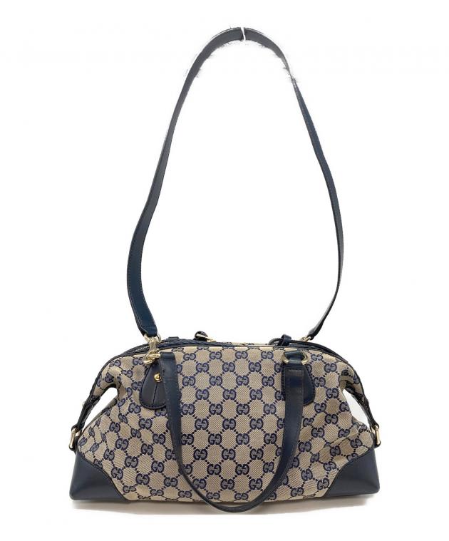 GUCCI ネイビー キャンバス ハンドバッグ 中古・古着通販】GUCCI (グッチ) ブリックレーン GGキャンバス