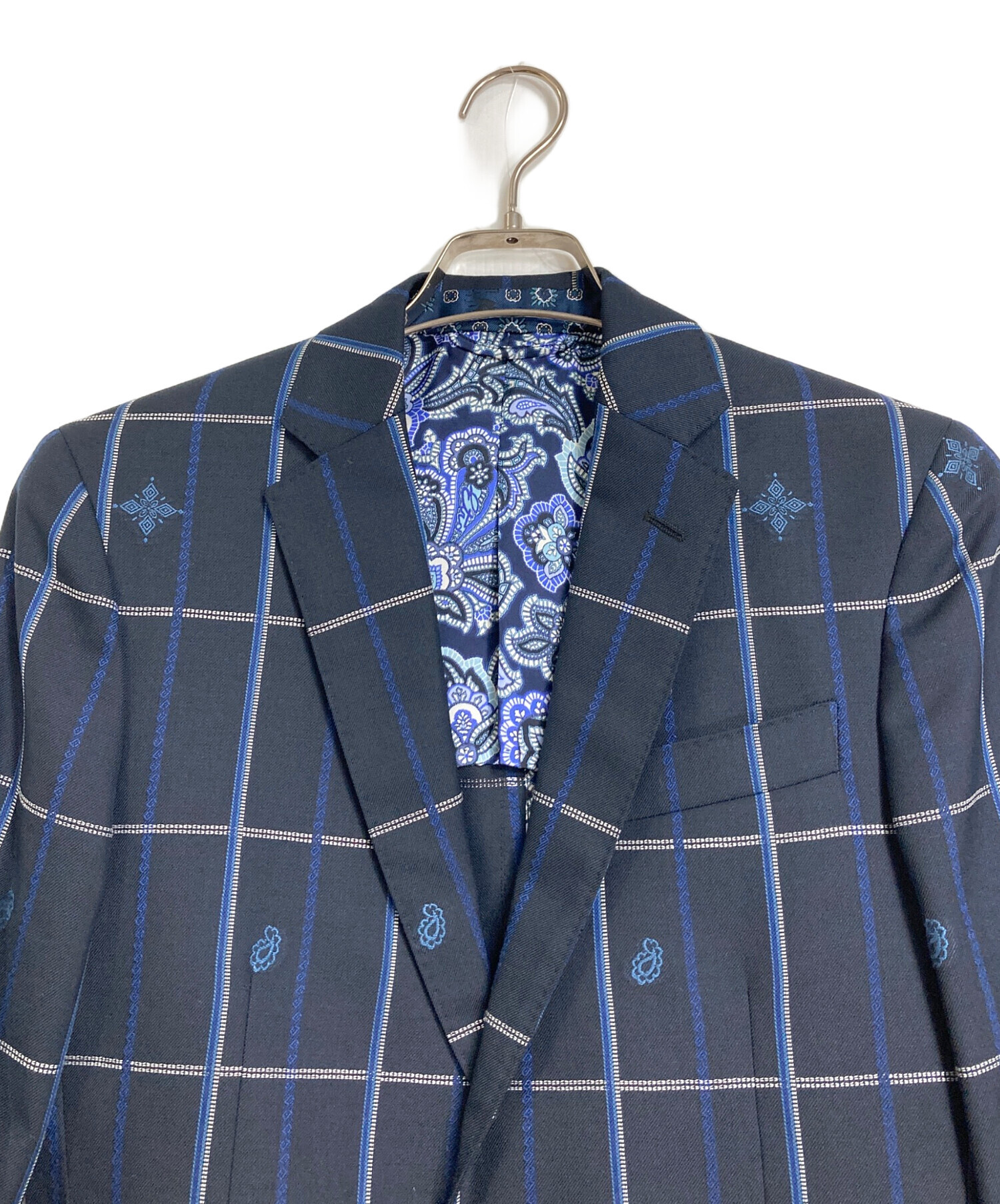 エトロ ETRO 裏地ペイズリー総柄 スーツ セットアップ グレー 48 L 中古・古着通販】ETRO (エトロ) 裏地ペイズリーチェックセットアップ