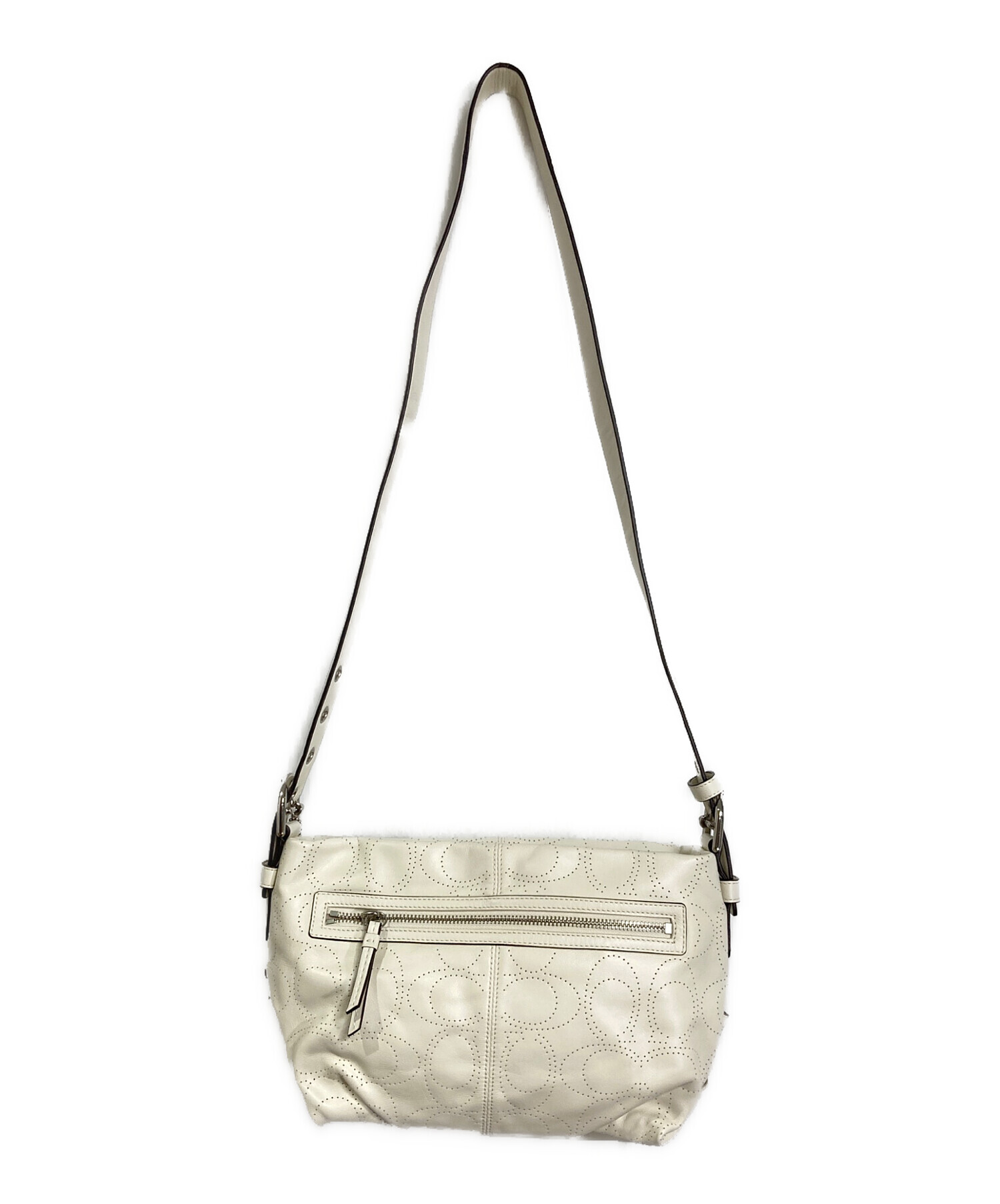 ホワイトレザーショルダーバッグ coach 中古・古着通販】COACH (コーチ) ショルダーバッグ レザーバッグ