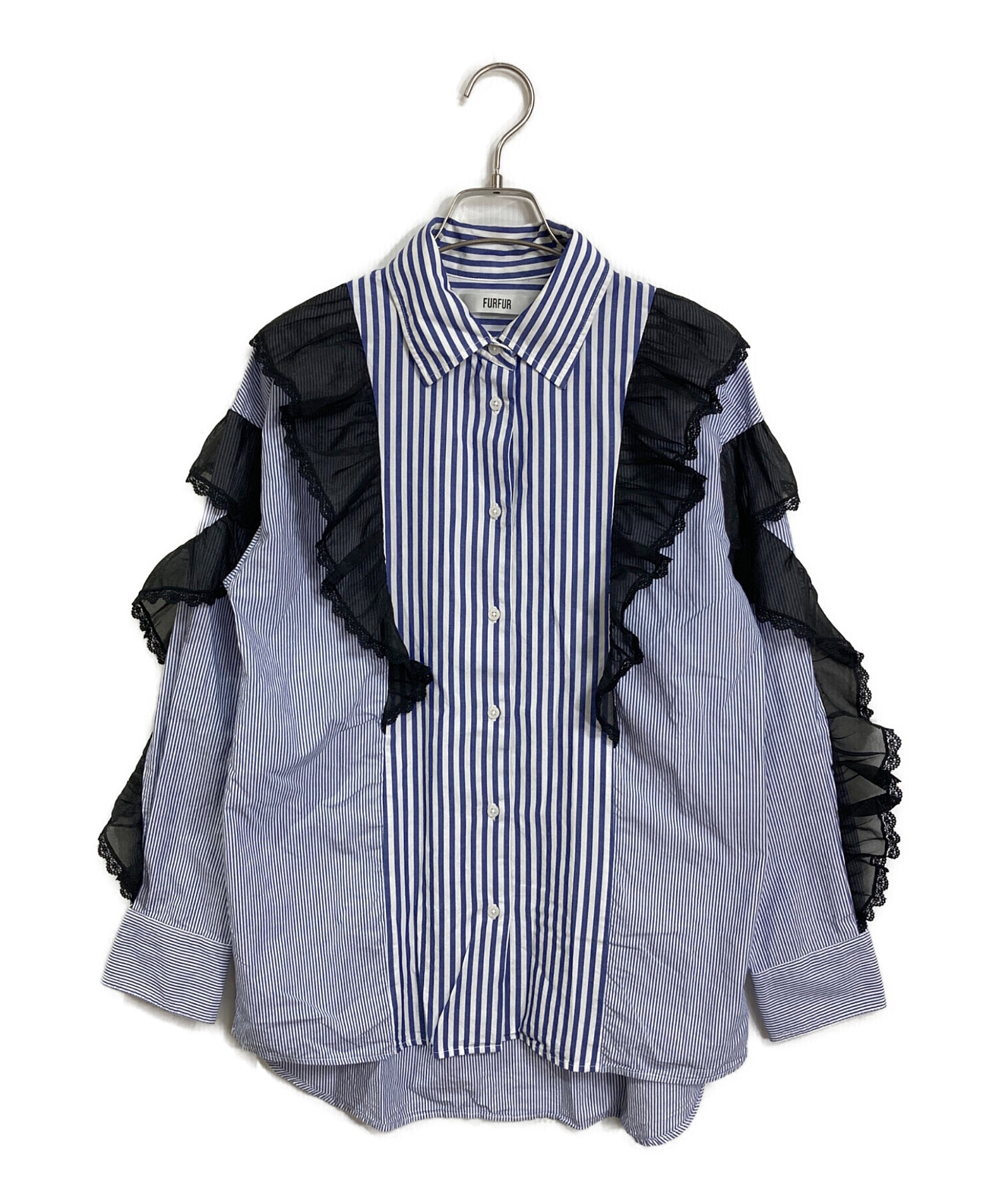中古・古着通販】furfur (ファーファー) ストライプフリルシャツ 