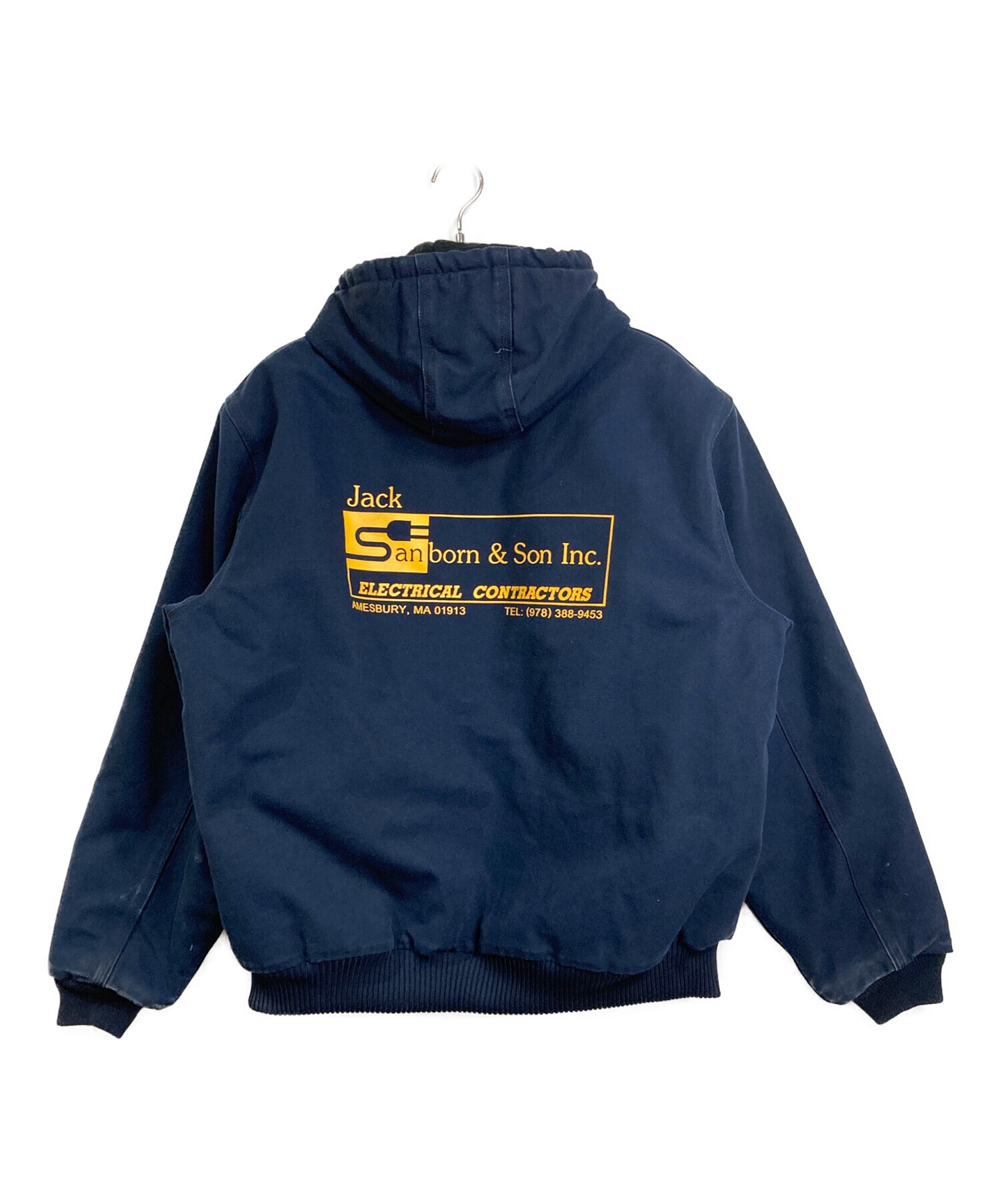 USA古着 アクティブジャケット フーディ 厚手 刺繍ロゴ ネイビー XLサイズ 中古・古着通販】CarHartt (カーハート) USA製 企業ロゴアクティブ