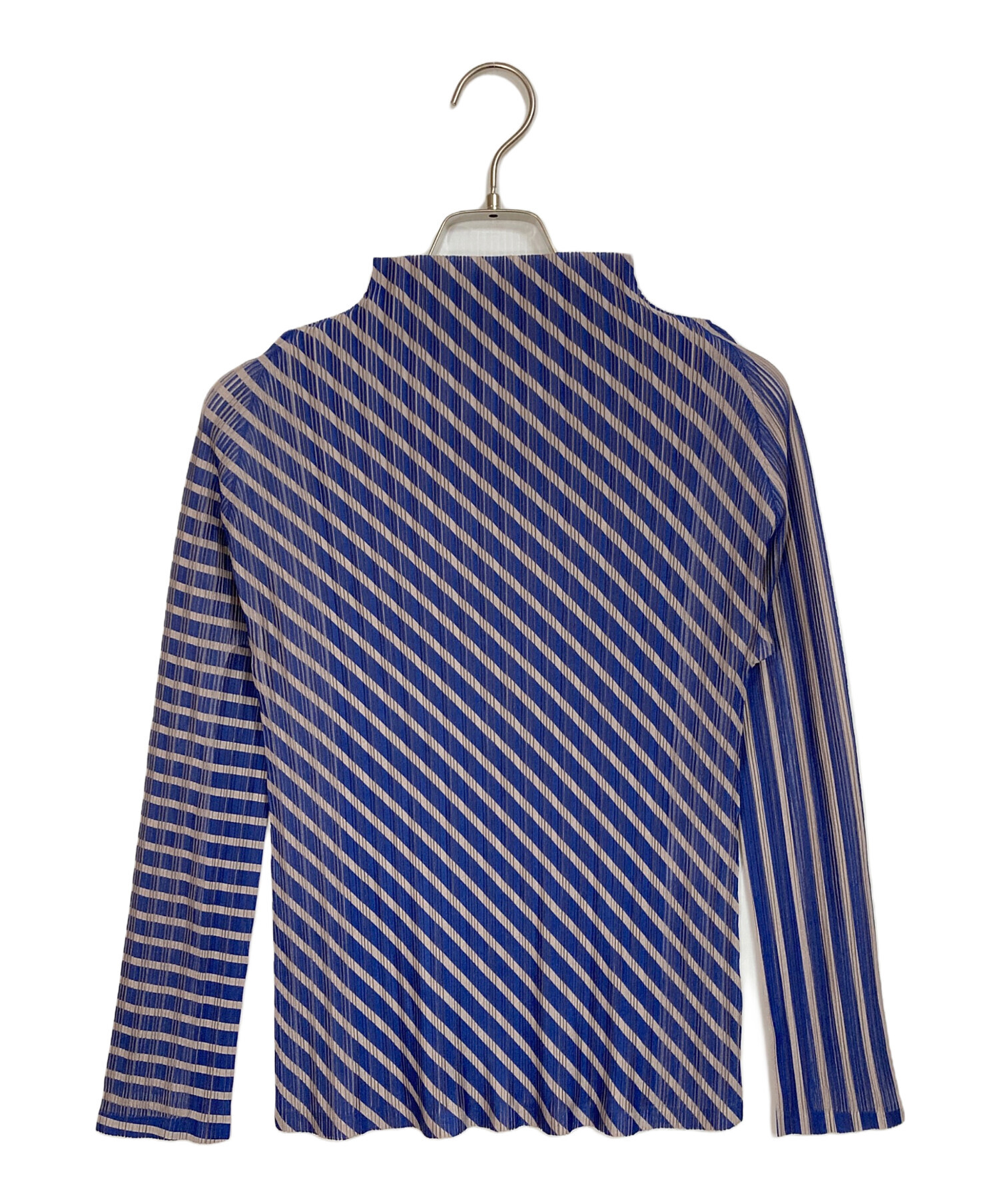 プリーツプリーズ　RIB PLEATS Ｖネック長袖　ネイビー　サイズ3 中古・古着通販】PLEATS PLEASE (プリーツプリーズ) RIB PLEATS