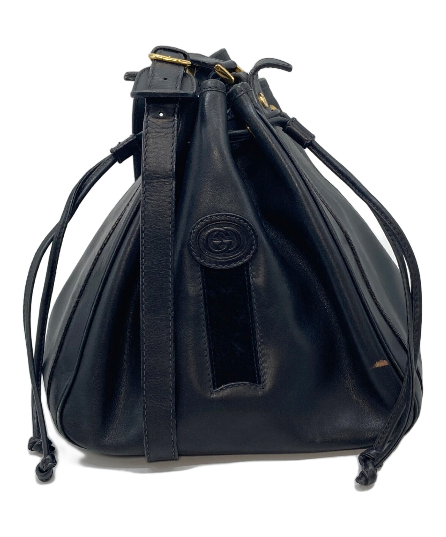 ●値引き交渉可● GUCCI ショルダーバック　巾着型　ヴィンテージ 中古・古着通販】GUCCI (グッチ) 巾着ショルダーバッグ ブラック