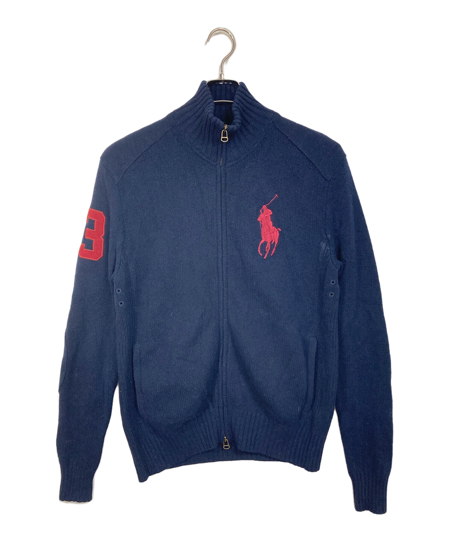 【良品】ラルフローレン ドライバーズニット ネイビー系 赤ポニー ダブルジップ 中古・古着通販】POLO RALPH LAUREN (ポロ・ラルフローレン) エルボー