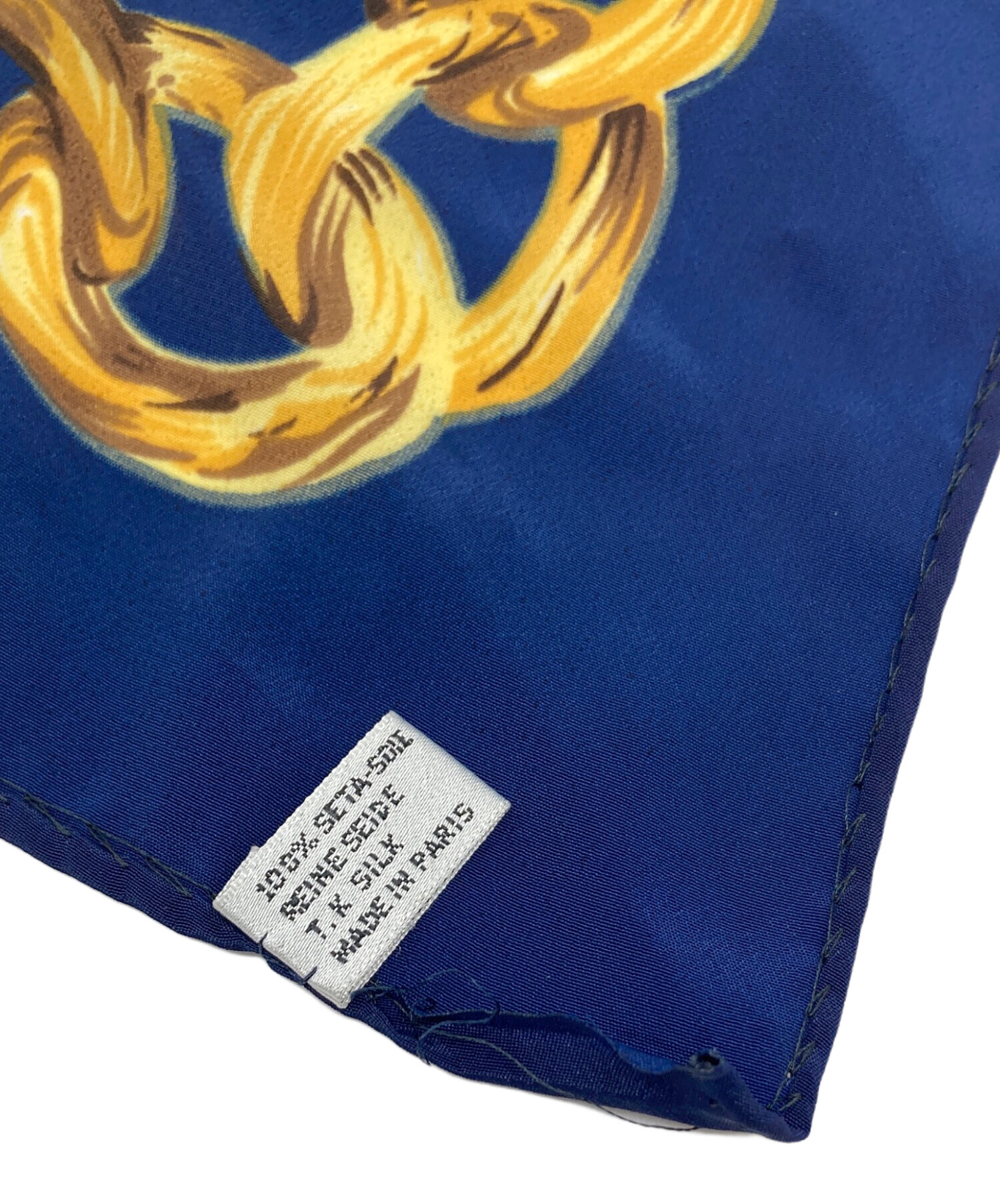 CHANELシャネル ヴィンテージ大判スカーフネイビー ×ゴールドクリーニング済 中古・古着通販】CHANEL (シャネル) チェーン柄 スカーフ ネイビー